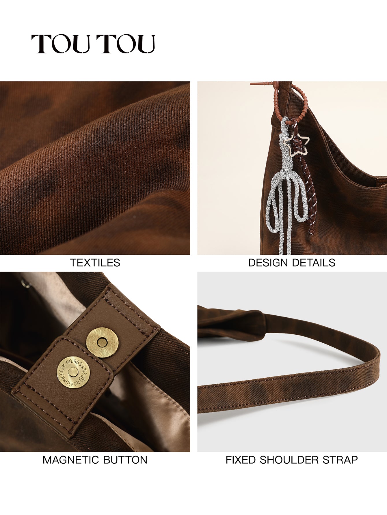 TOUTOU Leopard Print Hobo Bag: Casual Style with Fun Details