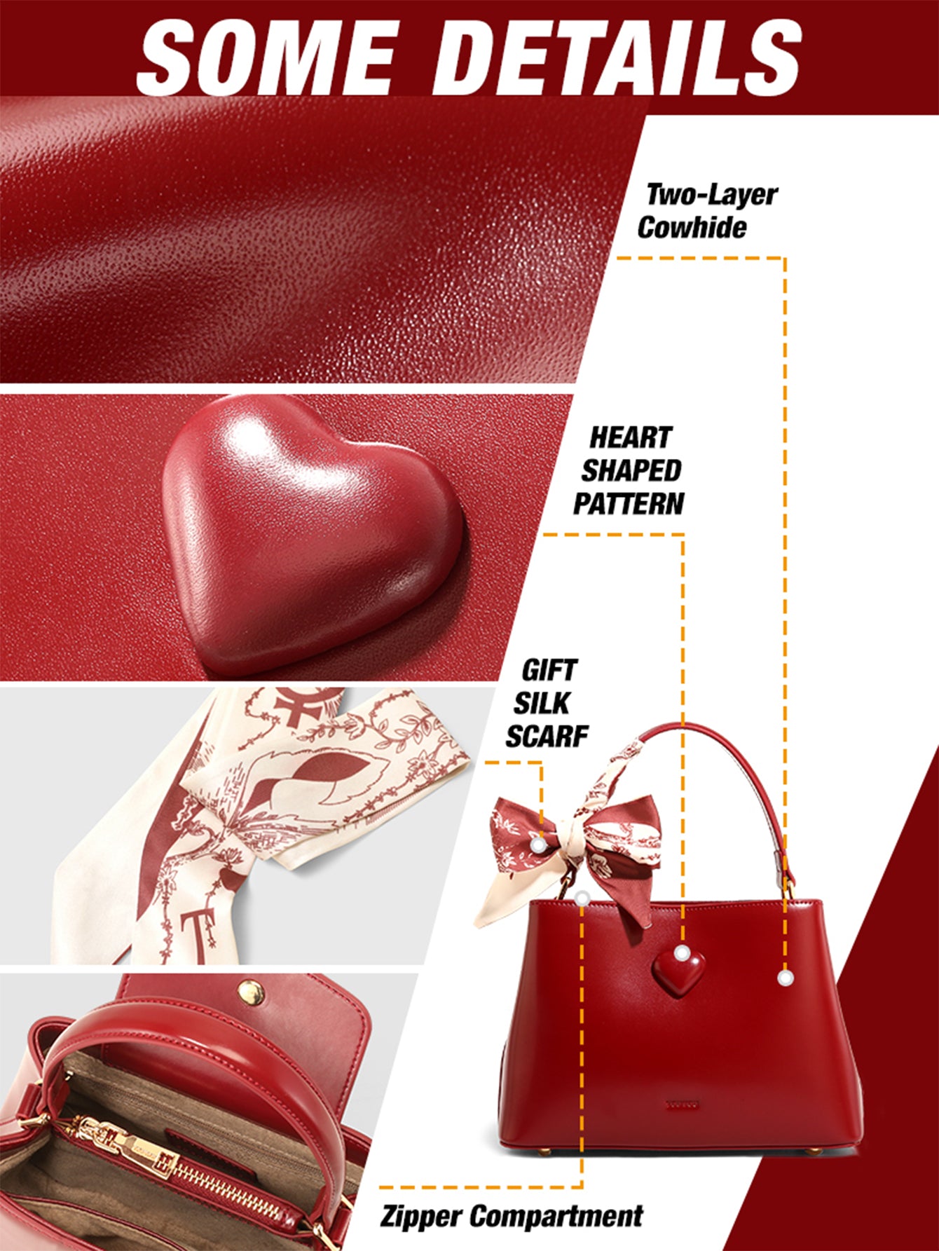 TOUTOU Red Heart - Accent Handbag: Elegant Design with Scarf Detail