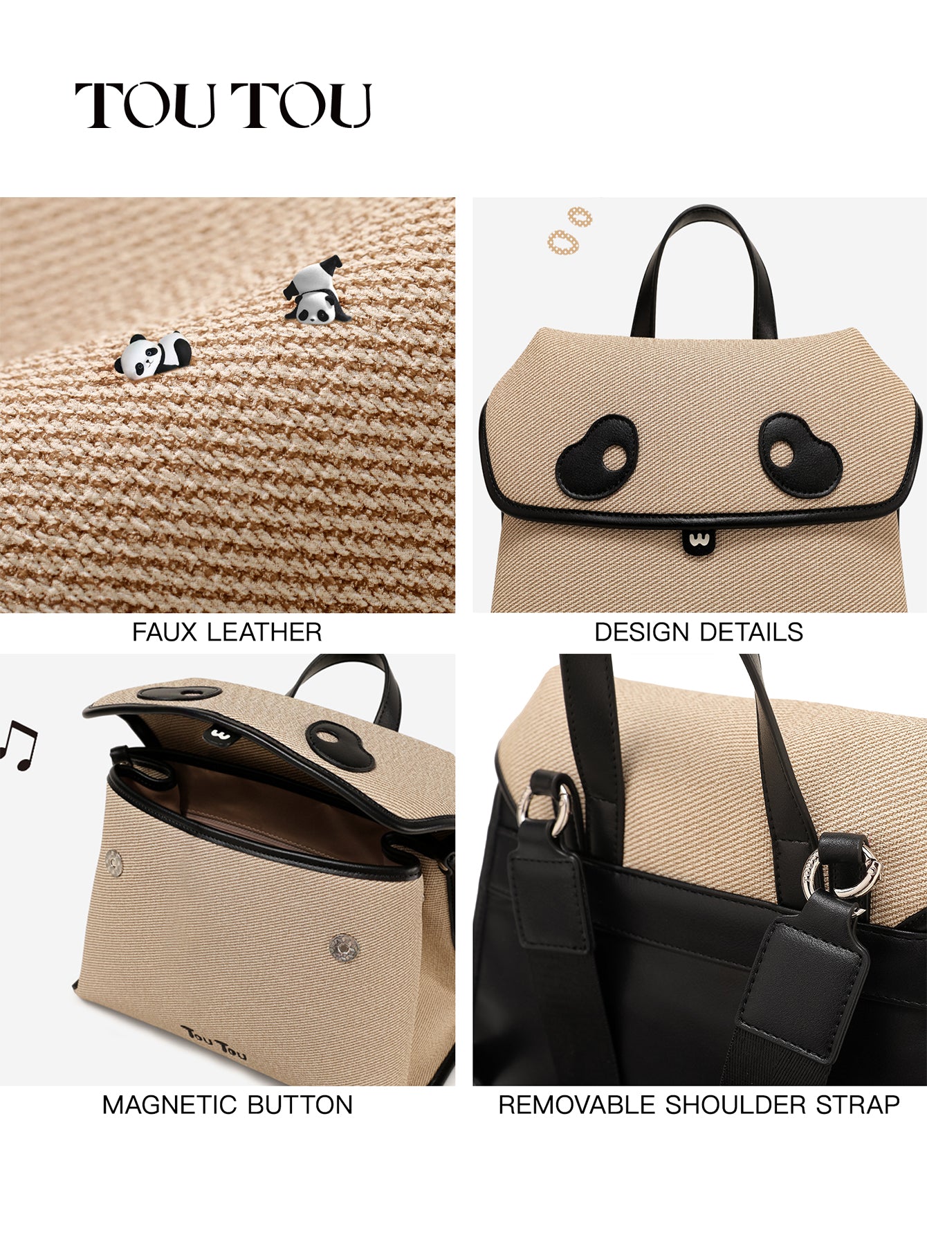 TOUTOU Panda - Print Multi - Way Backpack: Cute & Versatile