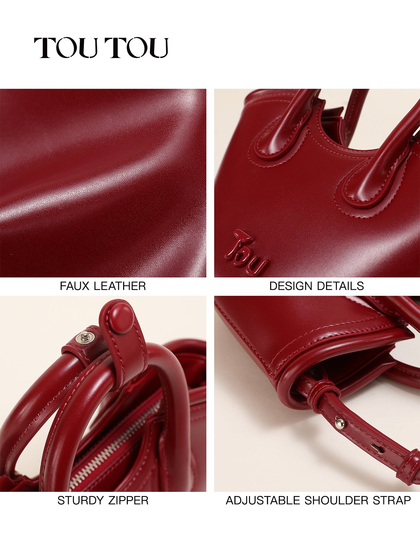 TOUTOU Red Bucket Bag: Star - Bead Accents, Chic Versatility