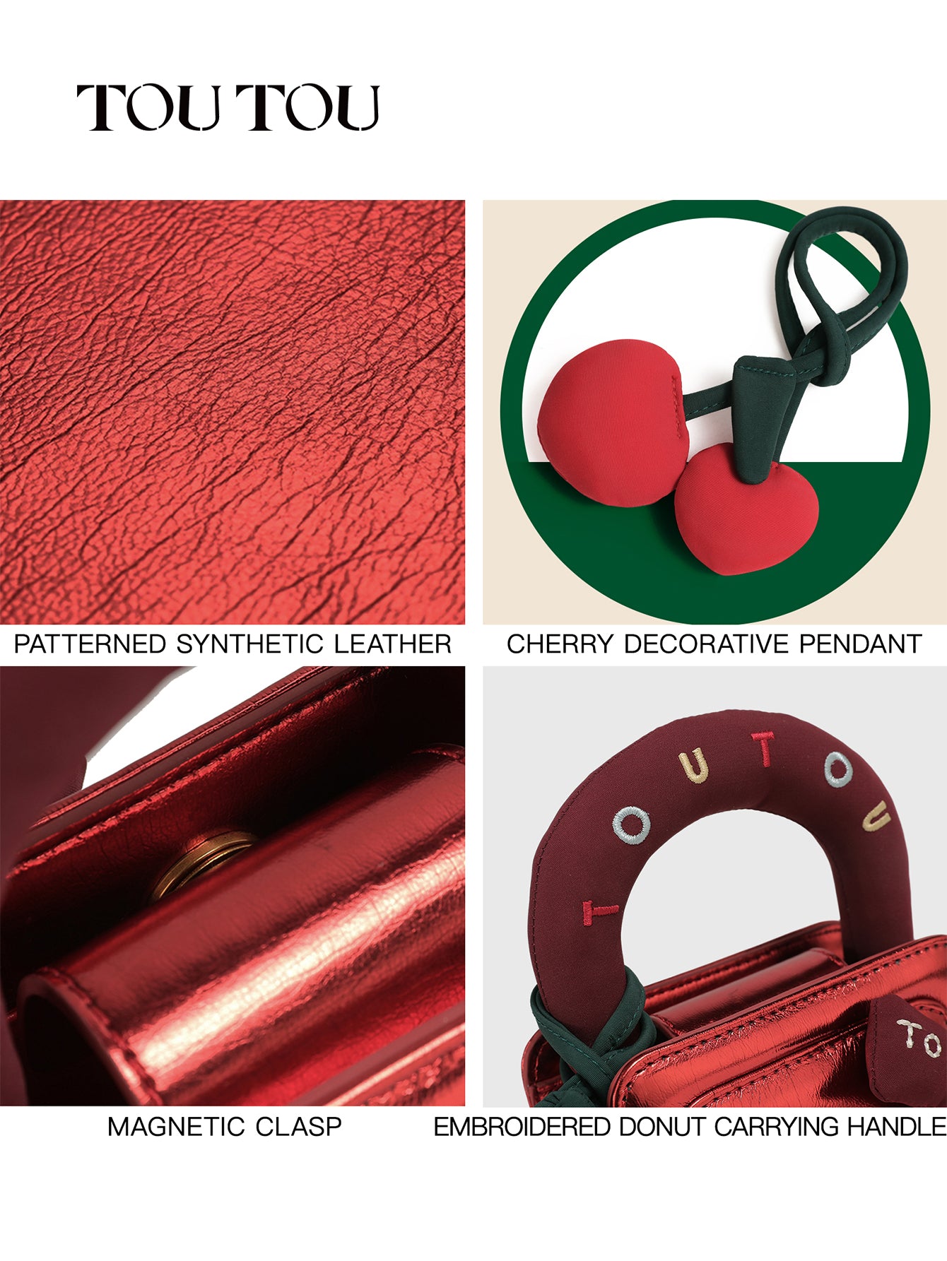 TOUTOU Cherry - Decor Metallic Mini Handbag: Cute & Stylish
