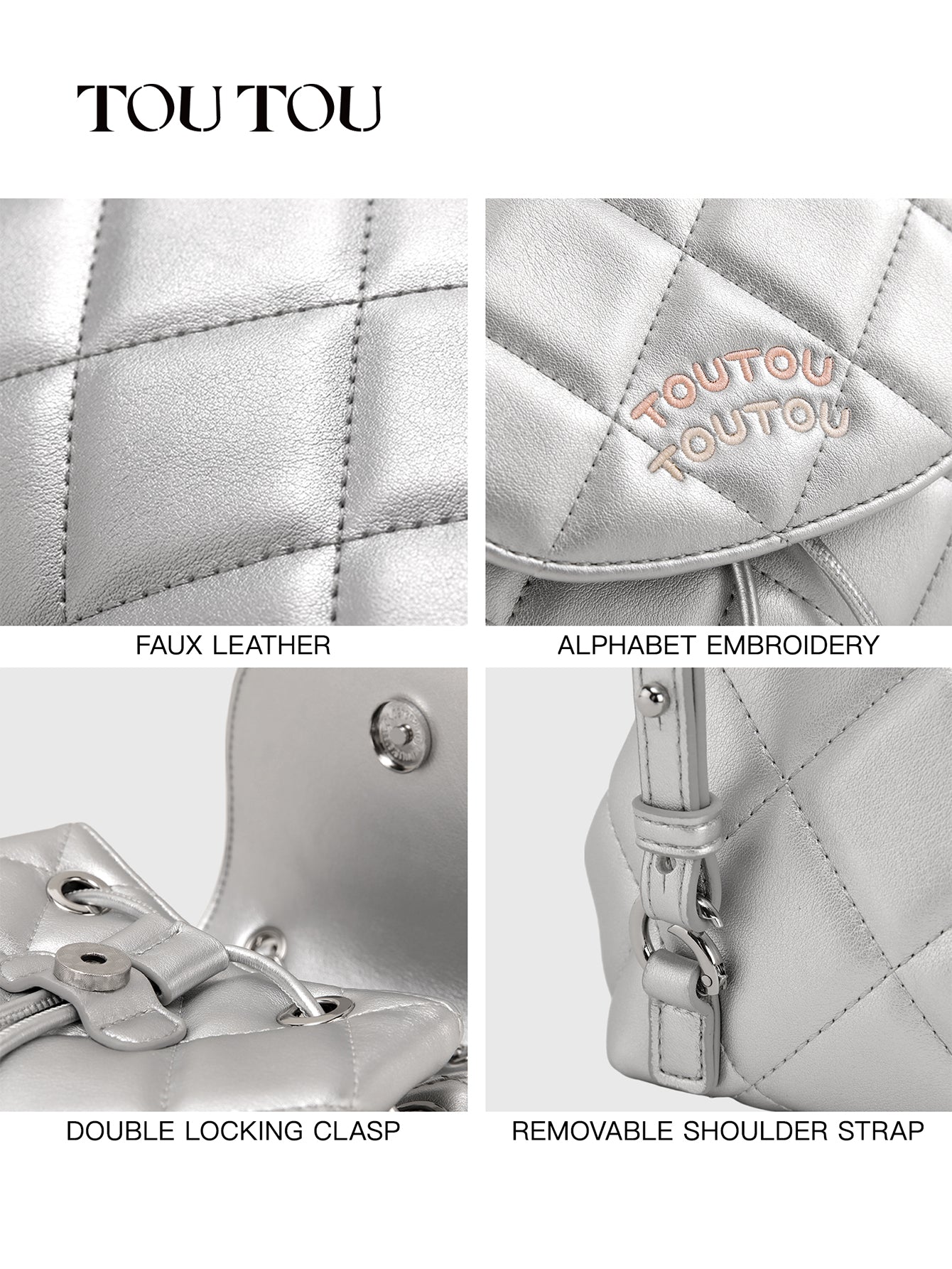 TOUTOU Quilted Mini Convertible Backpack - Faux Leather Bag with Chain Strap 40866