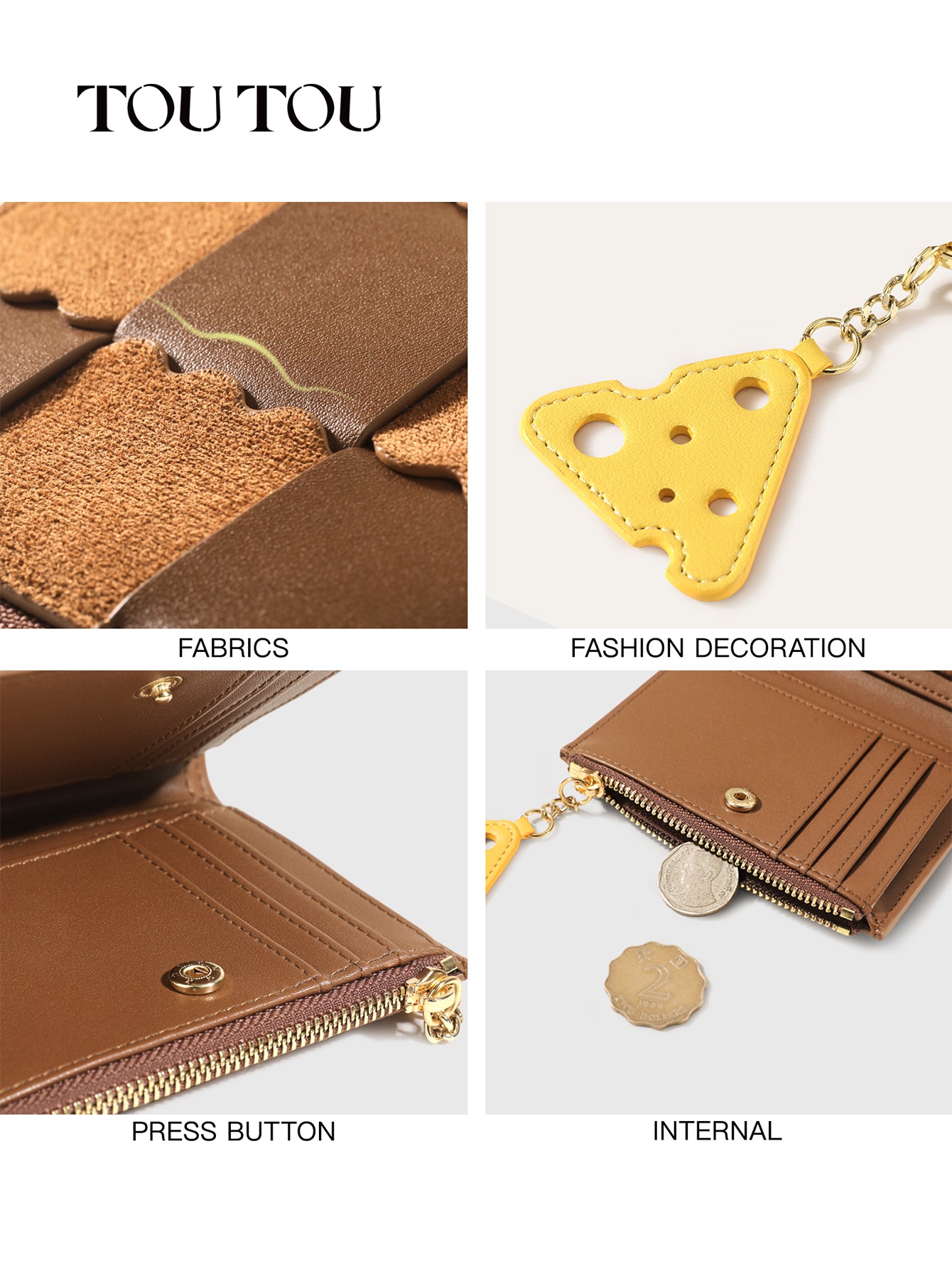 TOUTOU Patchwork Wallet with Cheese Pendant: Chic & Functional