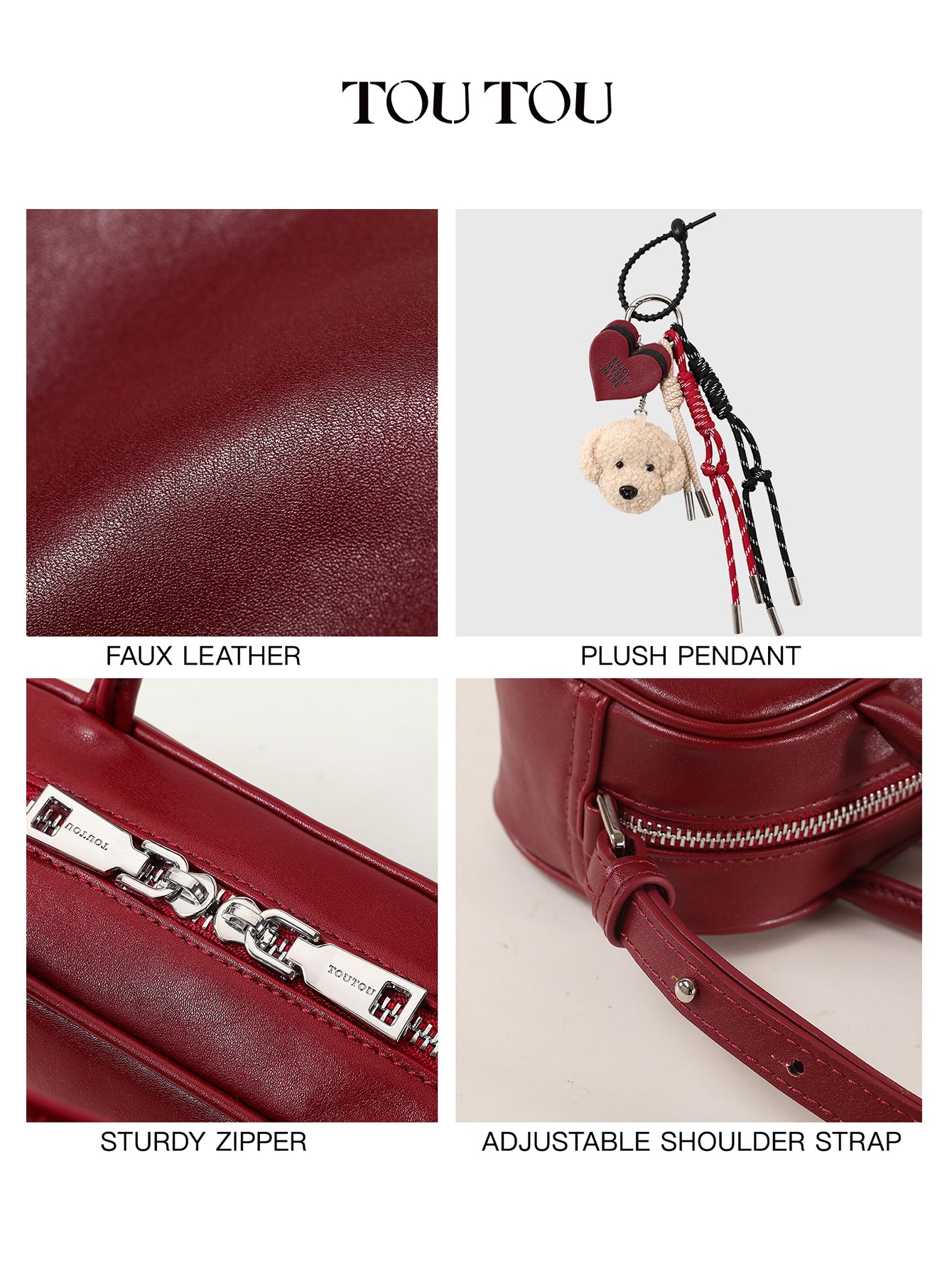 TOUTOU Mini Red Bowling Bag with Plush Pendant: Cute & Compact Daily Essential