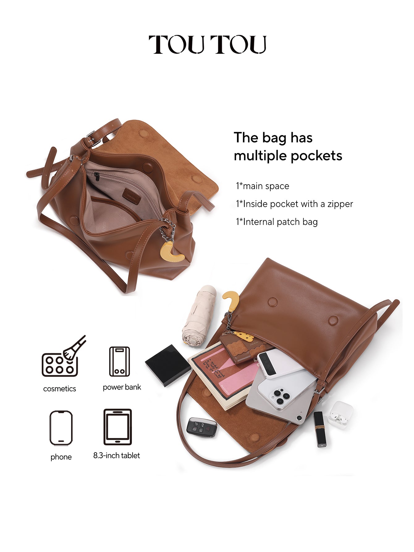 TOUTOU Cute Puppy Crossbody Bag for Women - Adjustable Strap, Microfiber Leather & Suede Shoulder Bag