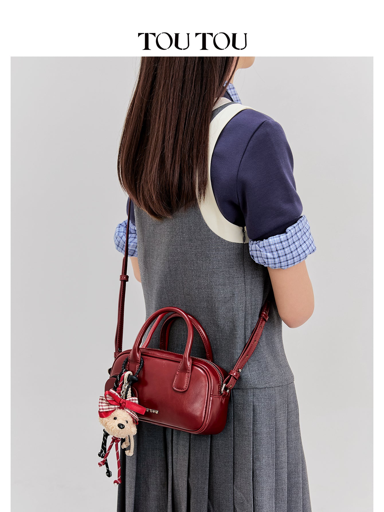 TOUTOU Cute Plush Bear Pendant Handbag - Microfiber Leather Crossbody Bag with Multiple Pockets