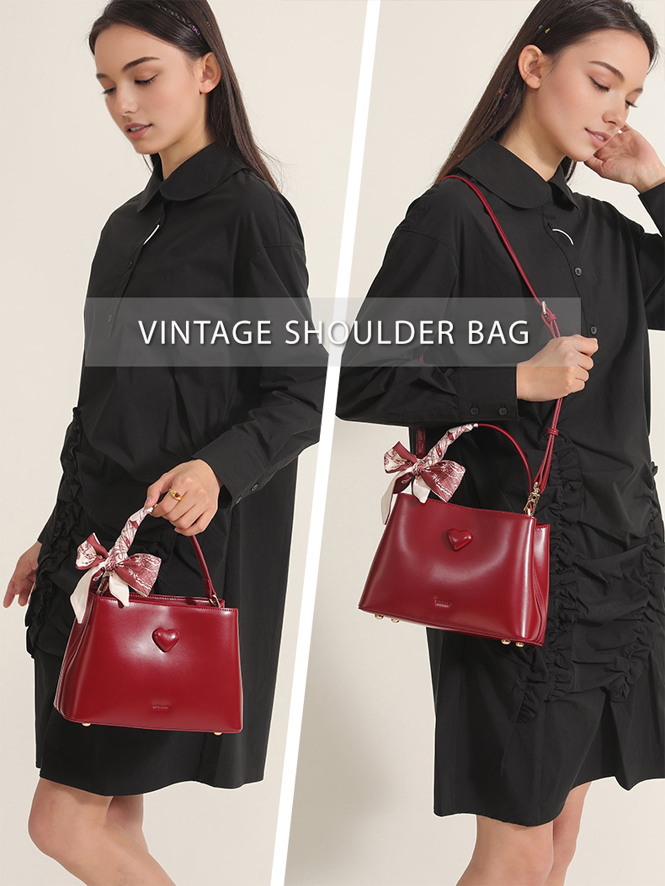 TOUTOU Red Heart - Accent Handbag: Elegant Design with Scarf Detail