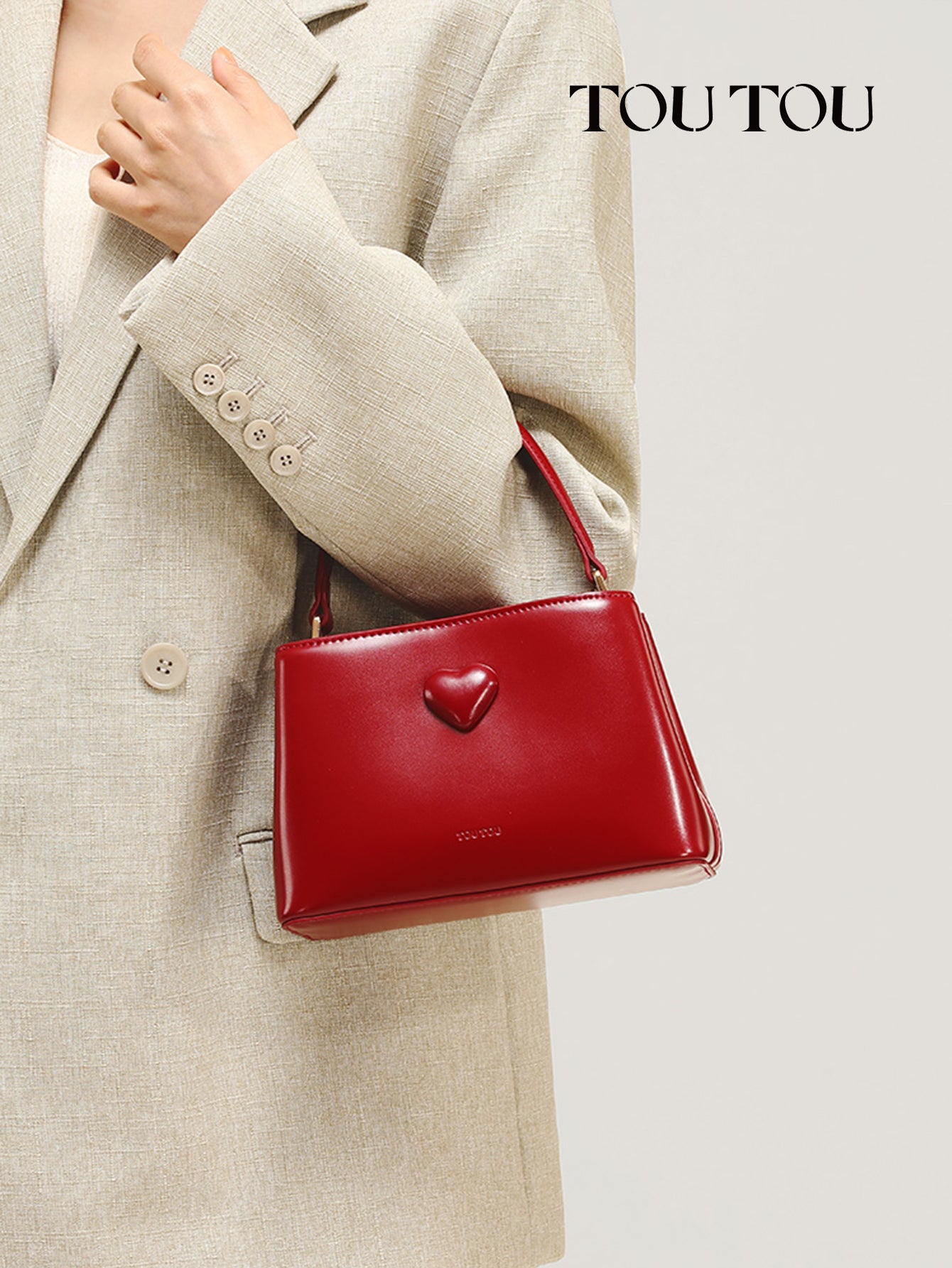 TOUTOU Red Heart - Accent Handbag: Elegant Design with Scarf Detail