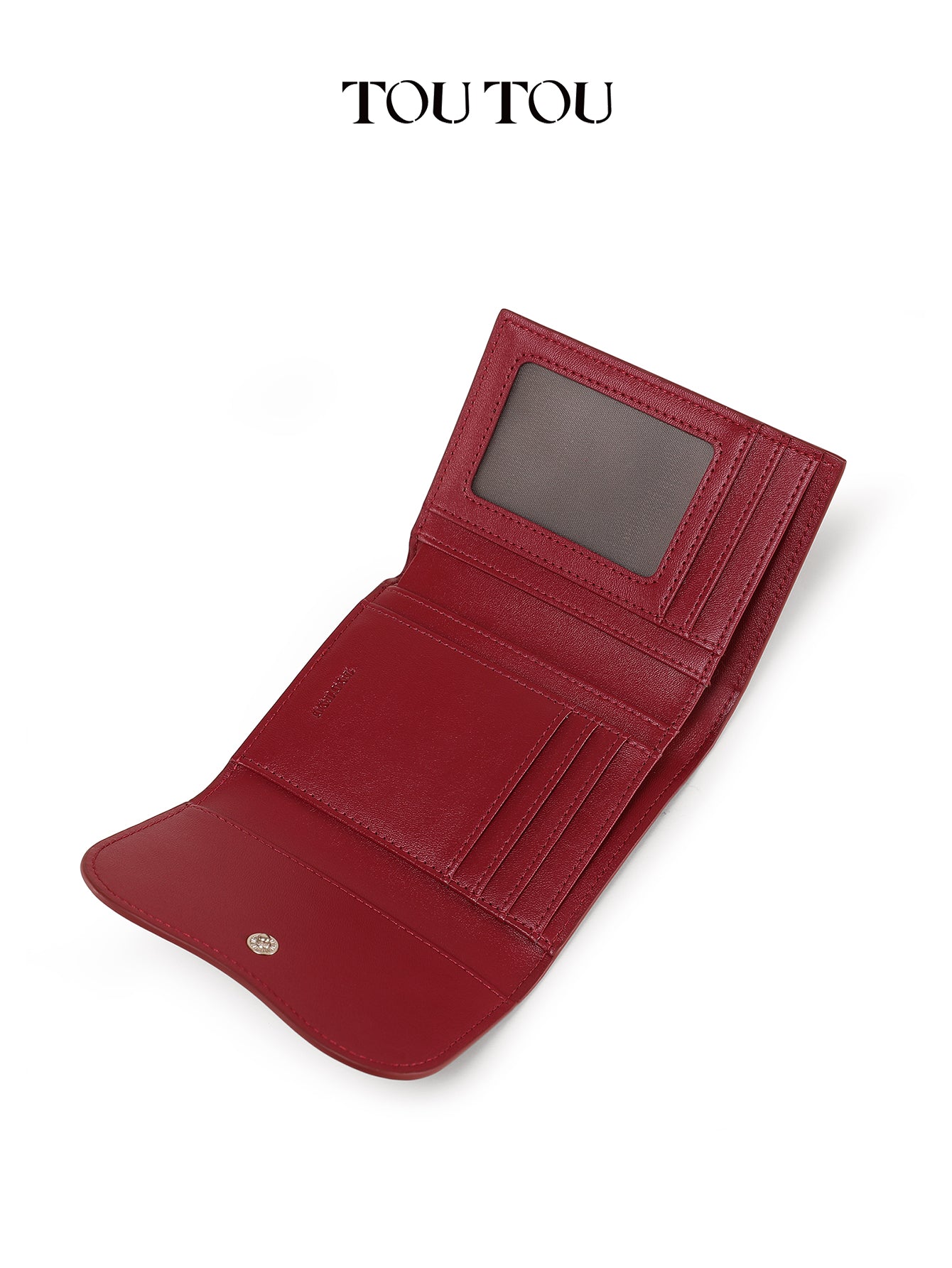 TOUTOU Cherry - Embossed Red Wallet: Chic & Compact Card Holder