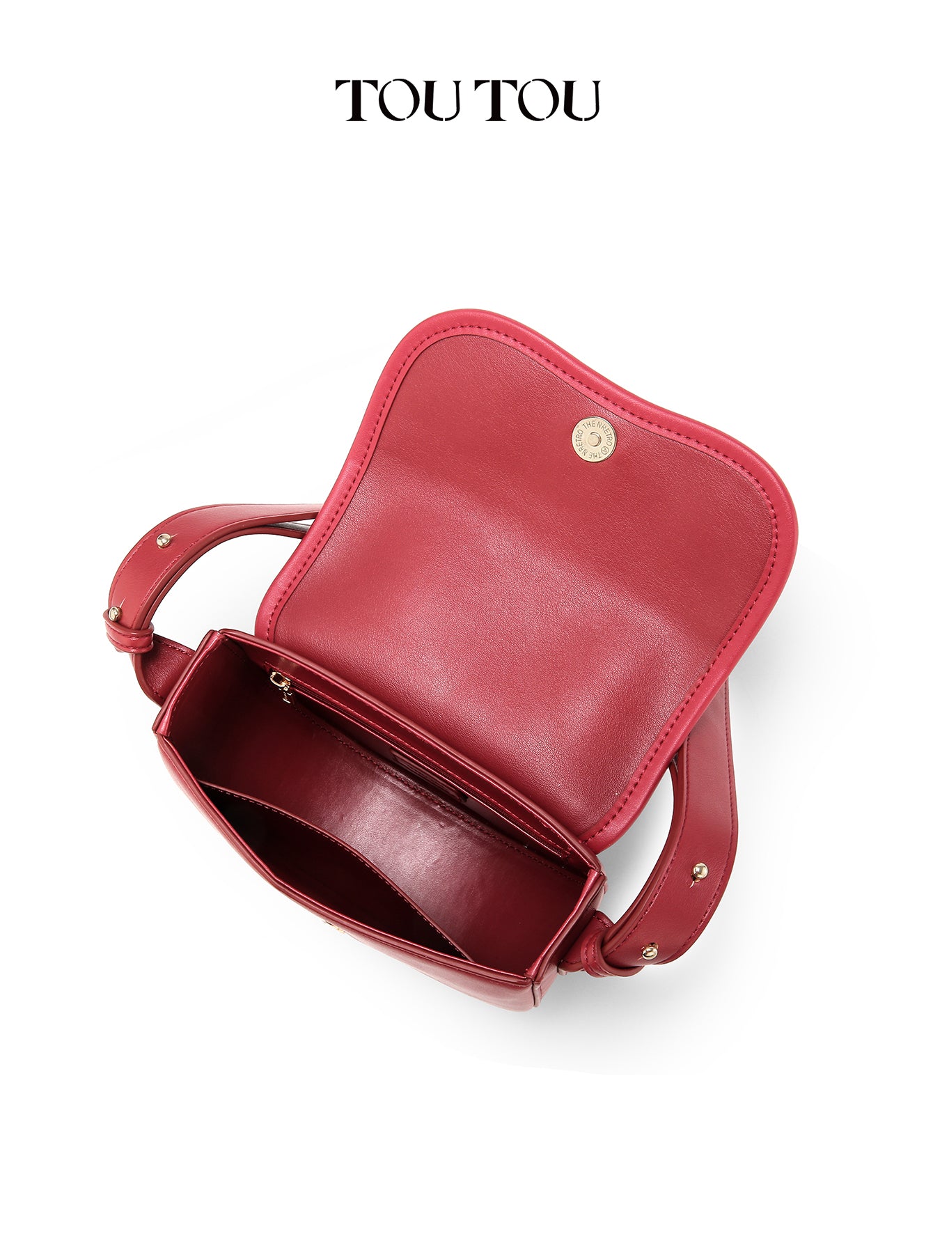 TOUTOU Red Saddle Bag: Cherry Accents & Adjustable Strap