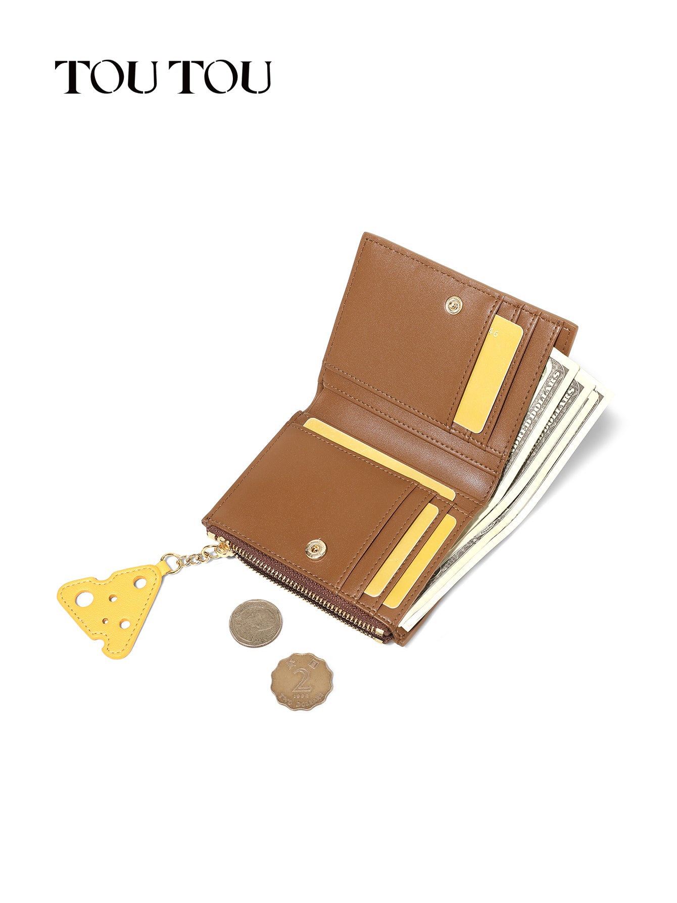 TOUTOU Patchwork Wallet with Cheese Pendant: Chic & Functional