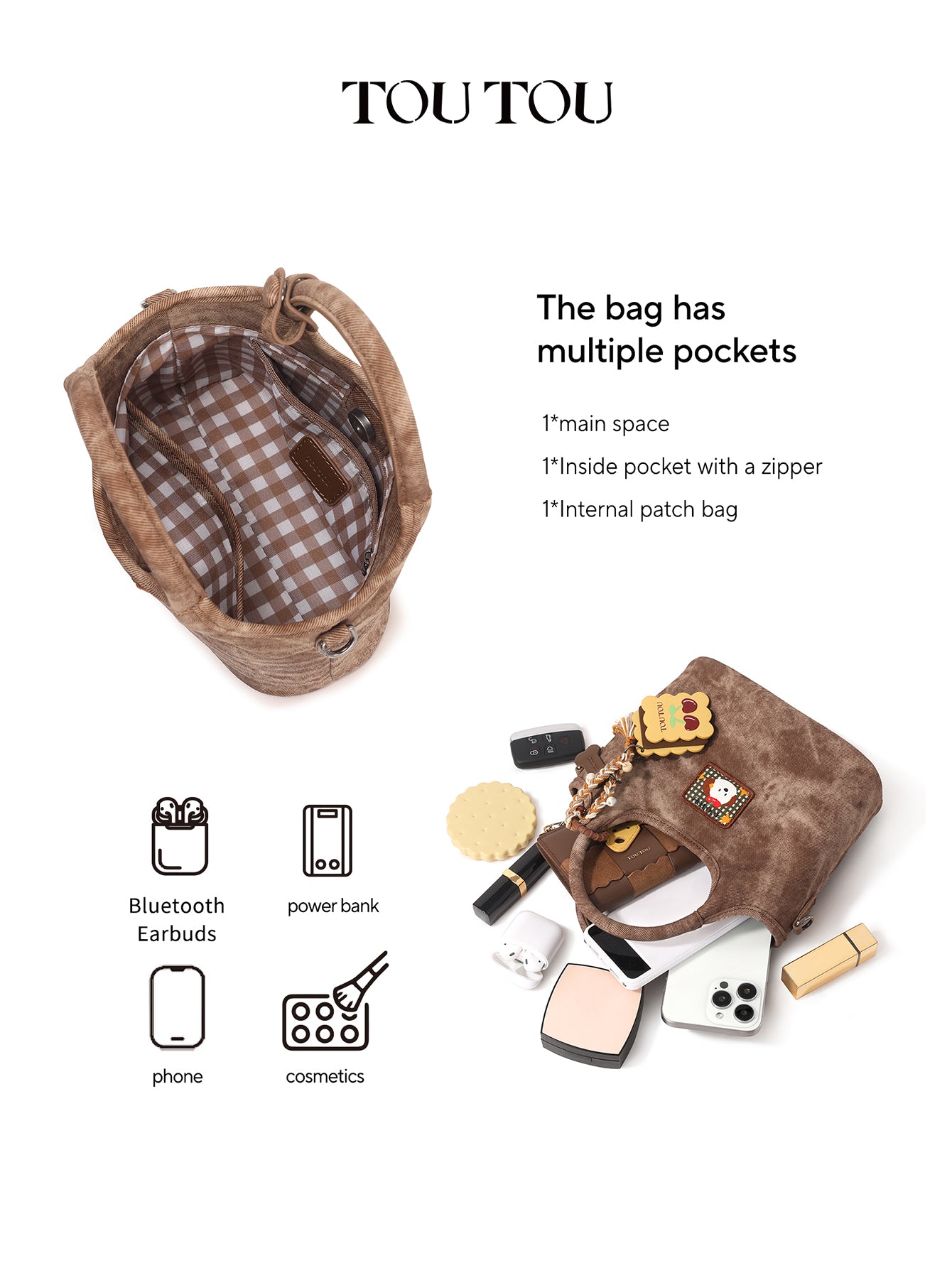 TOUTOU Cute Cartoon Dog Mini Tote Bag - Microfiber Leather Handbag with Removable Strap