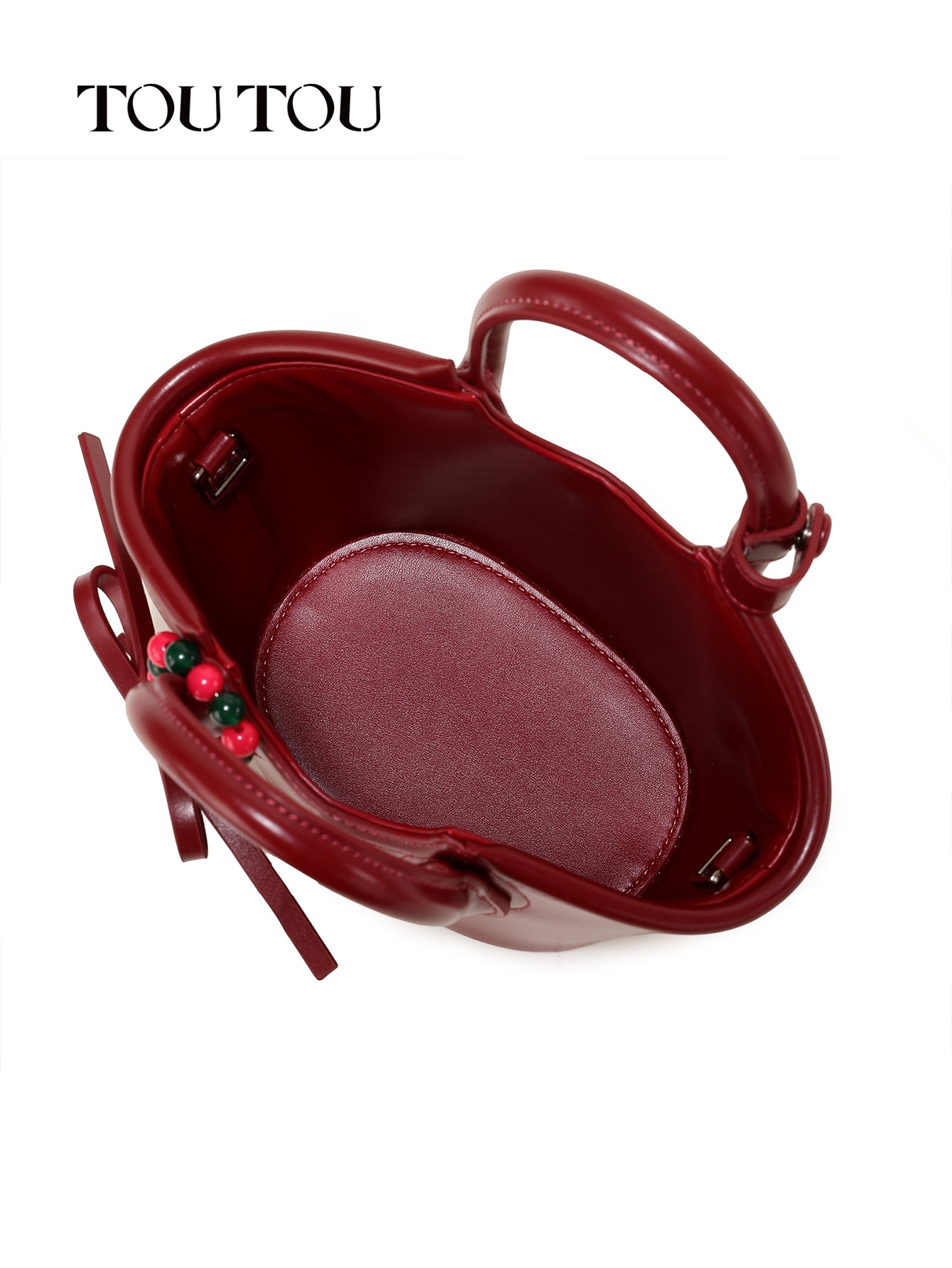 TOUTOU Red Bucket Bag: Star - Bead Accents, Chic Versatility