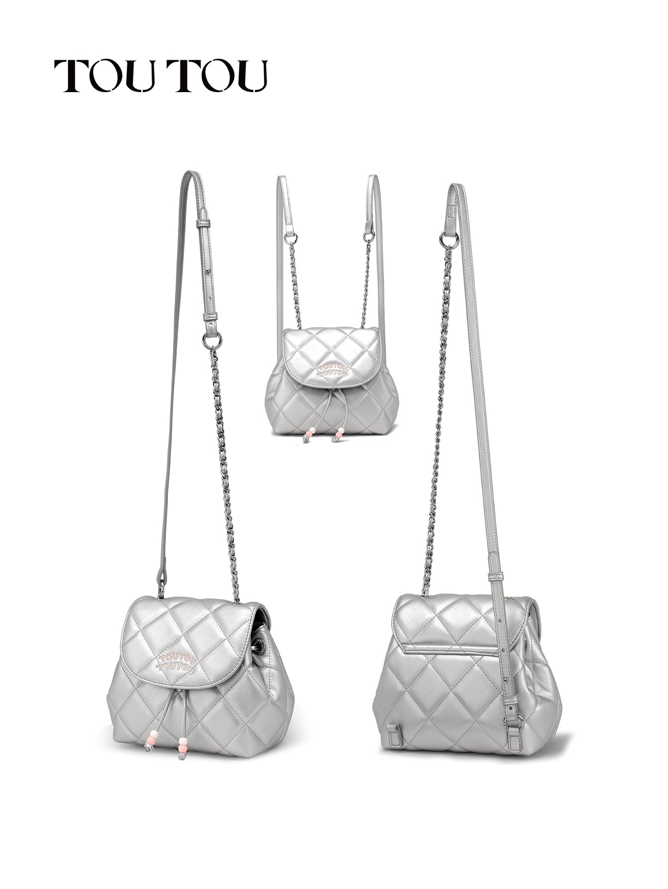 TOUTOU Quilted Mini Convertible Backpack - Faux Leather Bag with Chain Strap 40866