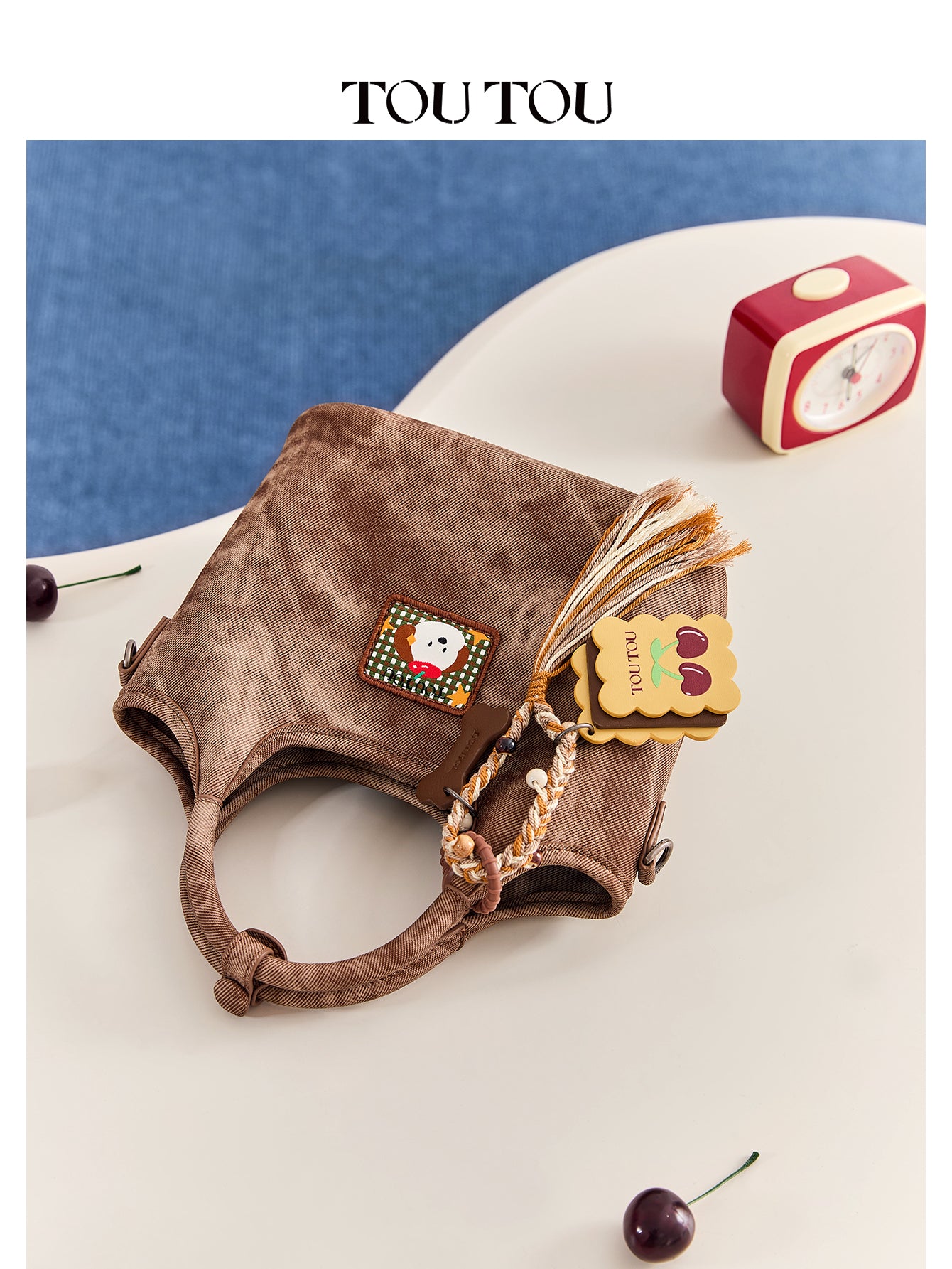 TOUTOU Cute Cartoon Dog Mini Tote Bag - Microfiber Leather Handbag with Removable Strap