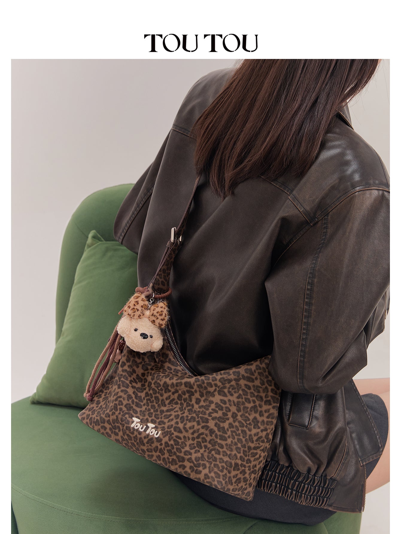 TOUTOU Leopard Print Hobo Bag for Women with Plush Puppy Pendant | Adjustable Strap & Synthetic Leather