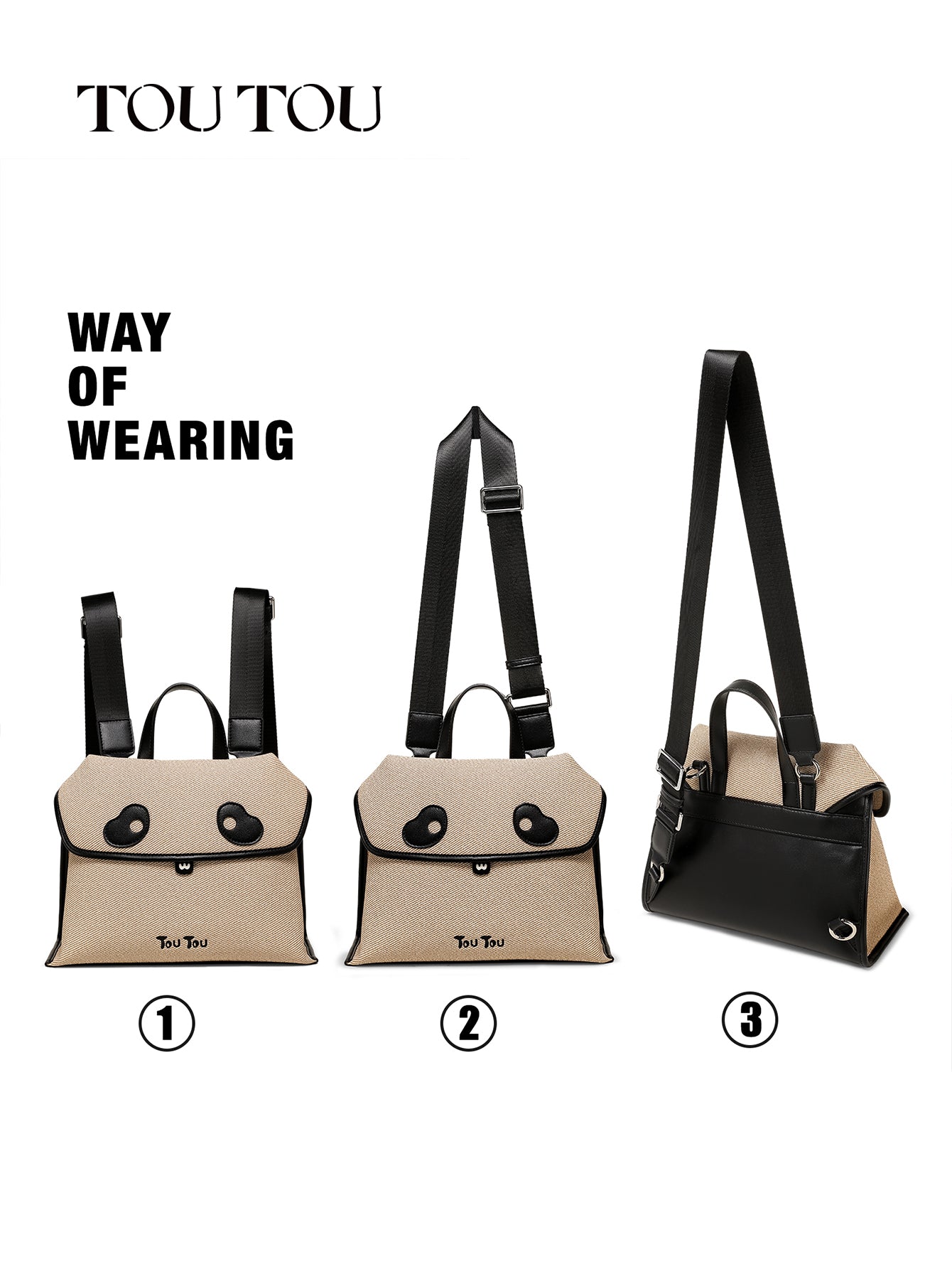 TOUTOU Panda - Print Multi - Way Backpack: Cute & Versatile