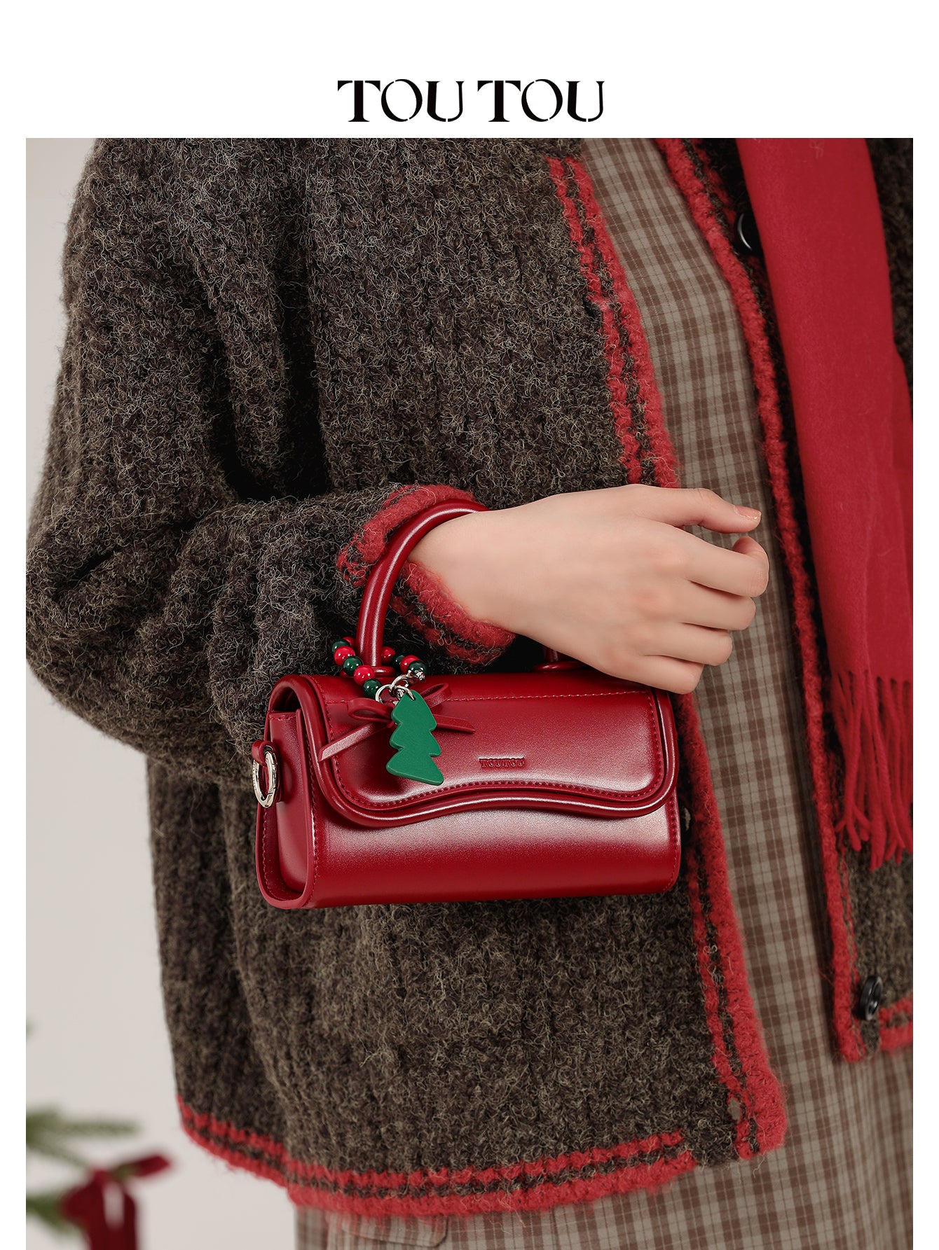 TOUTOU Christmas Tree Decor Faux Leather Handbag - Mini Top Handle & Crossbody Bag for Women