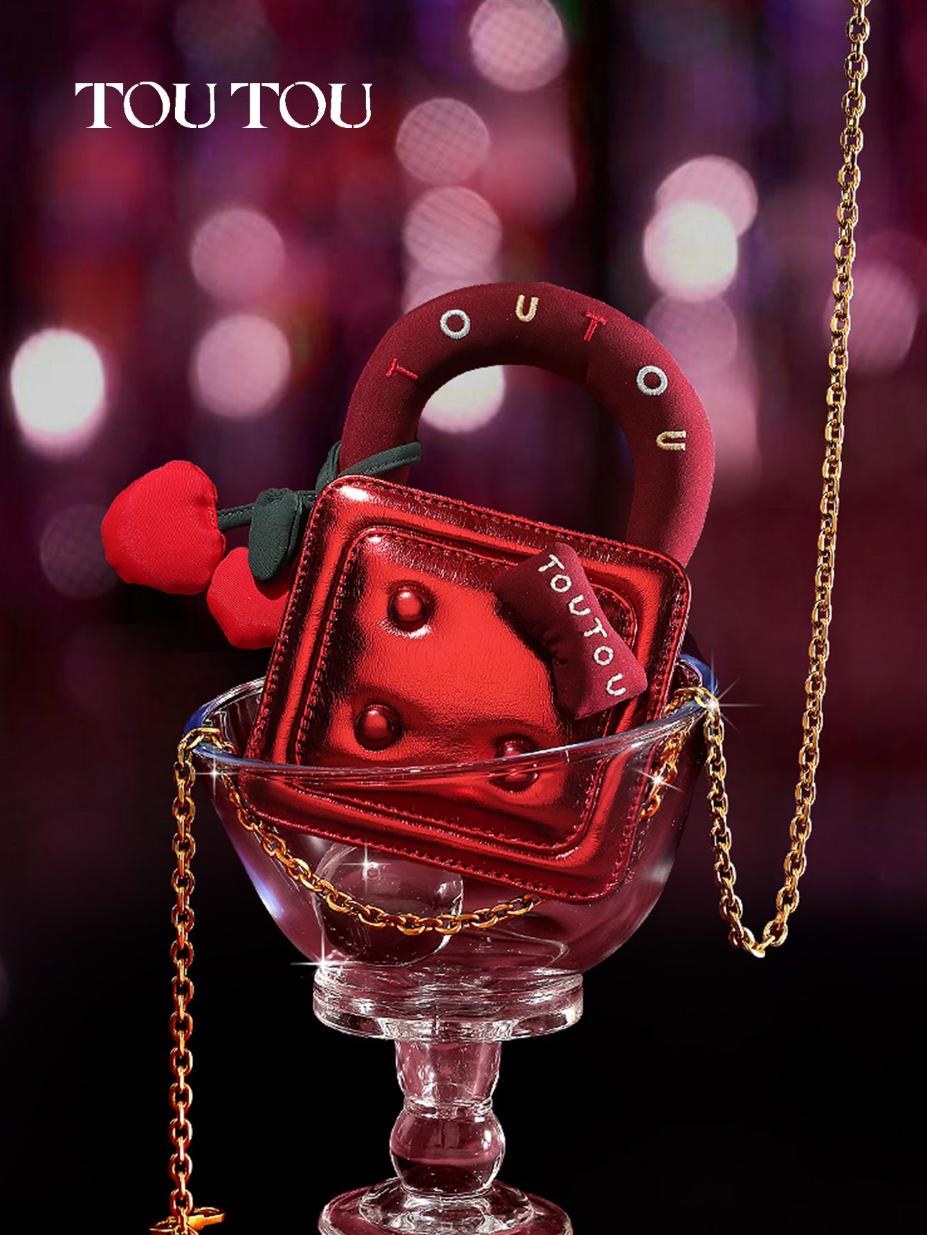 TOUTOU Cherry - Decor Metallic Mini Handbag: Cute & Stylish