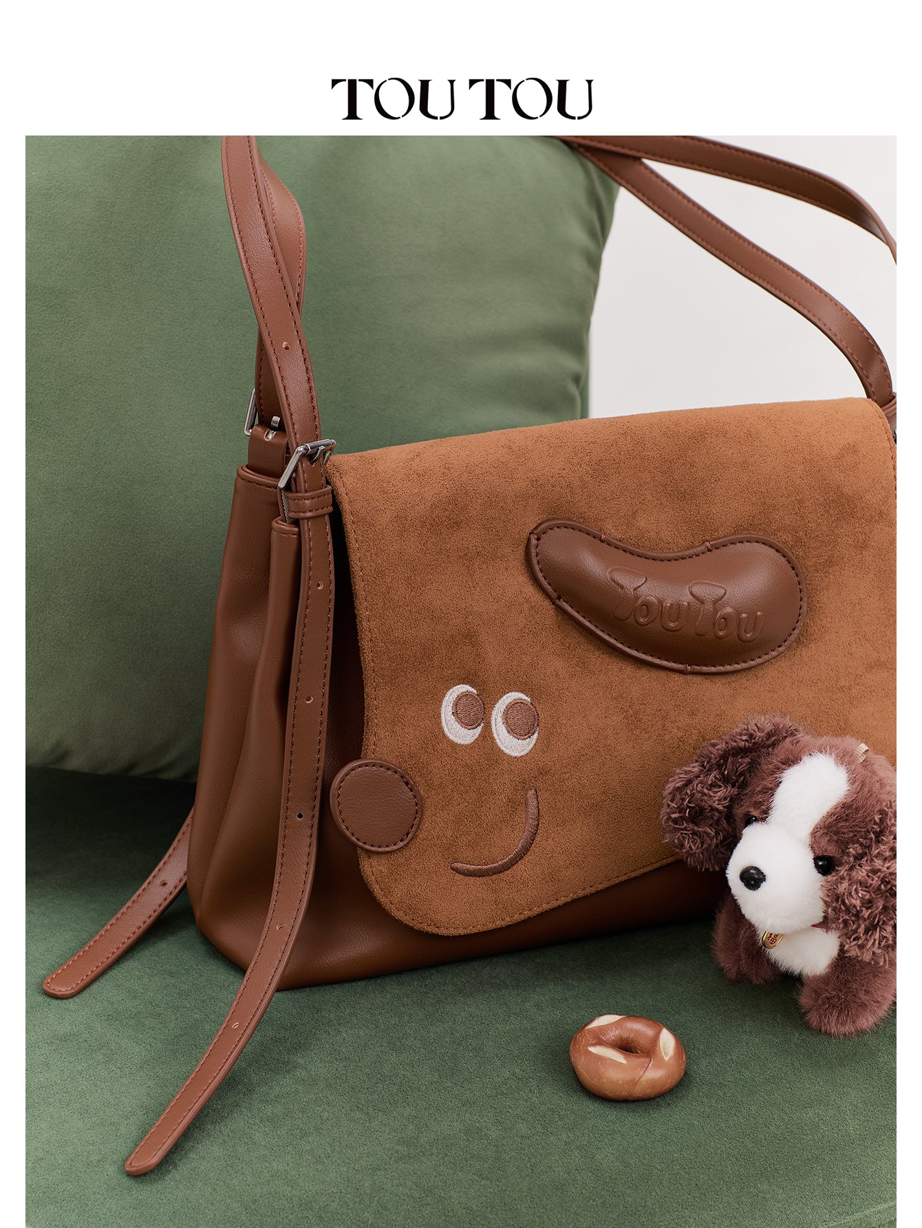 TOUTOU Cute Puppy Crossbody Bag for Women - Adjustable Strap, Microfiber Leather & Suede Shoulder Bag