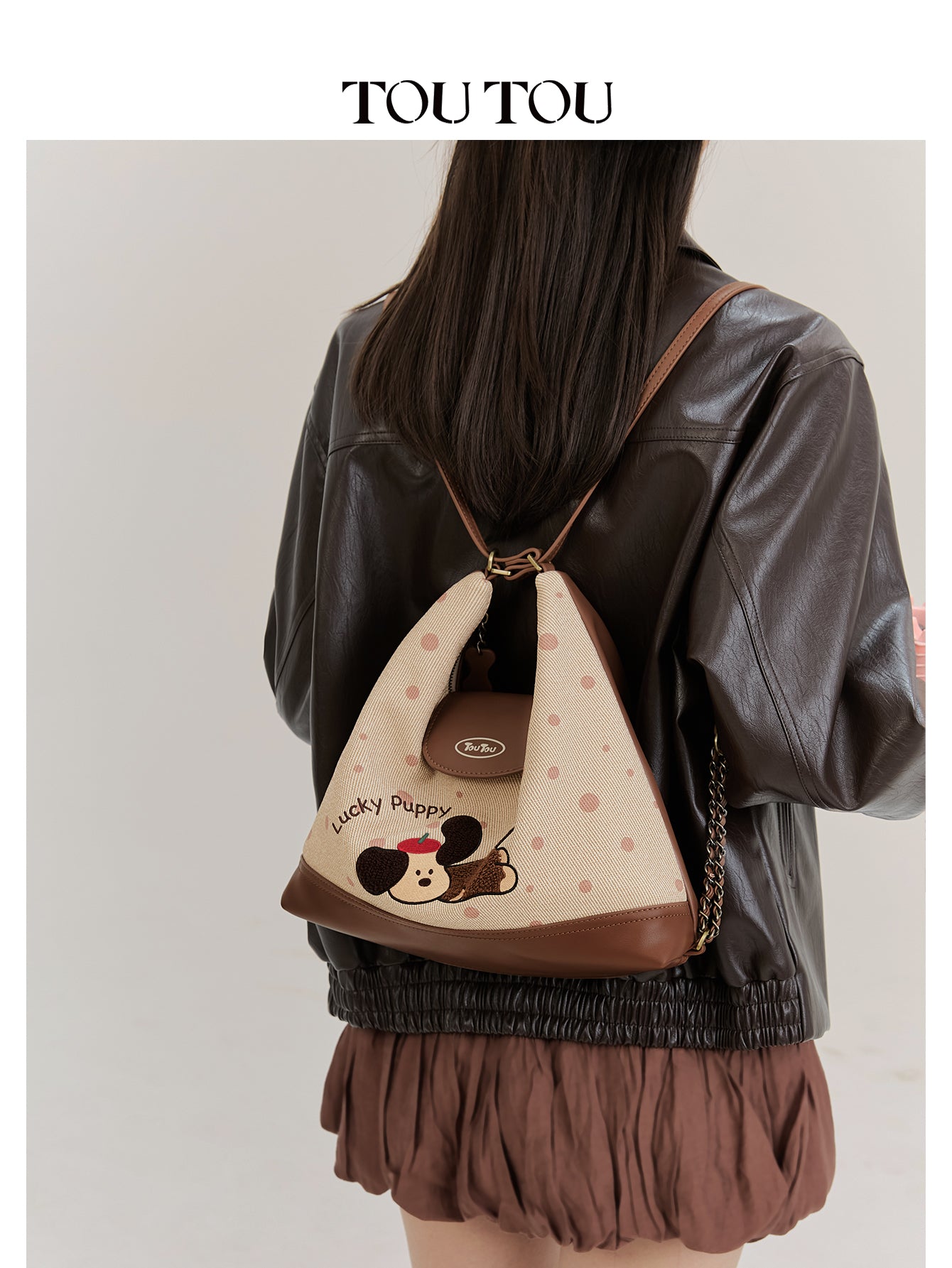 TOUTOU Cute Cartoon Puppy Embroidered Hobo Bag - Microfiber Leather Shoulder Bag with Adjustable Strap 41174