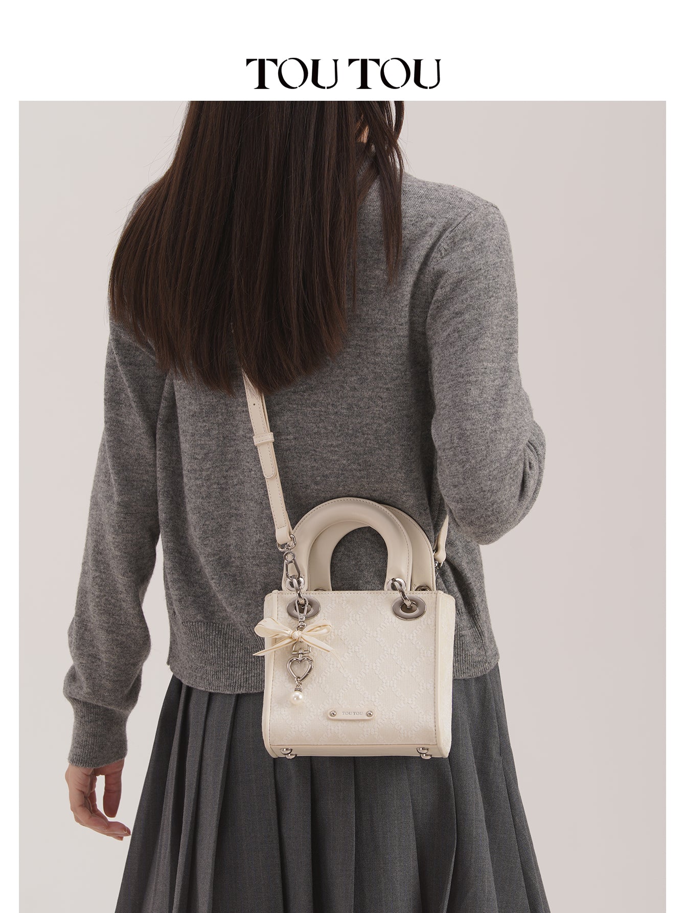 TOUTOU Embroidered Mini Handbag Bag: Bow & Pearl Charm, 3 - Color Options
