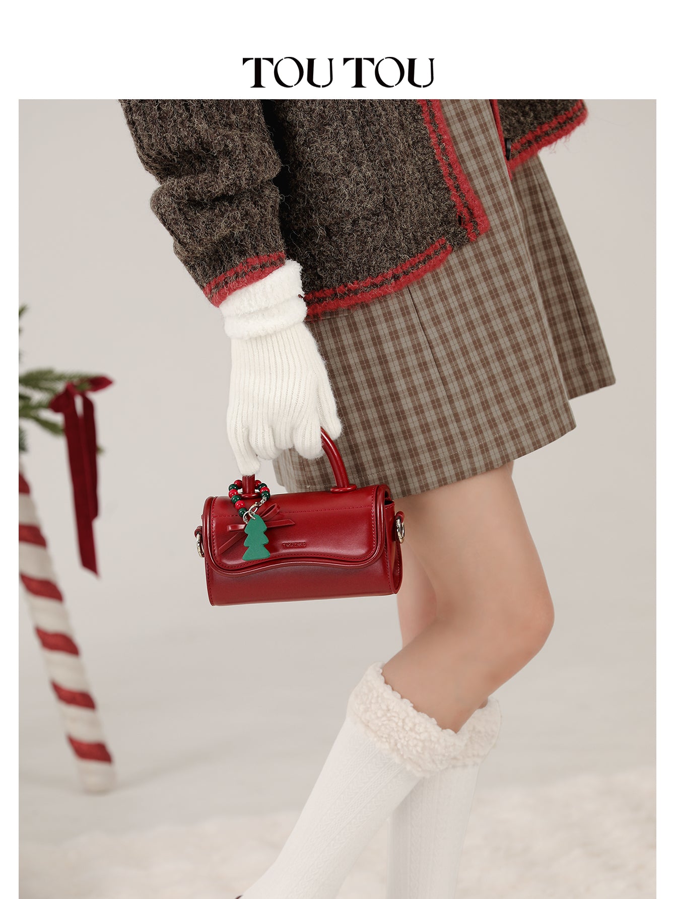 TOUTOU Christmas Tree Decor Faux Leather Handbag - Mini Top Handle & Crossbody Bag for Women
