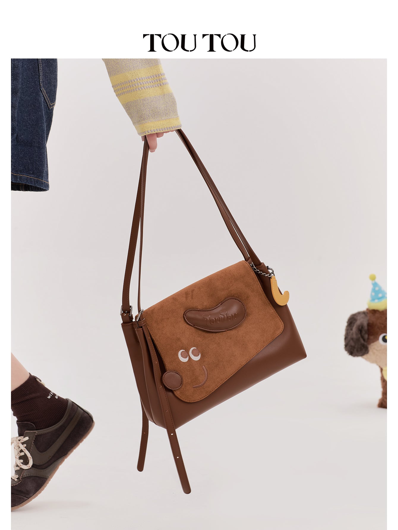 TOUTOU Cute Puppy Crossbody Bag for Women - Adjustable Strap, Microfiber Leather & Suede Shoulder Bag