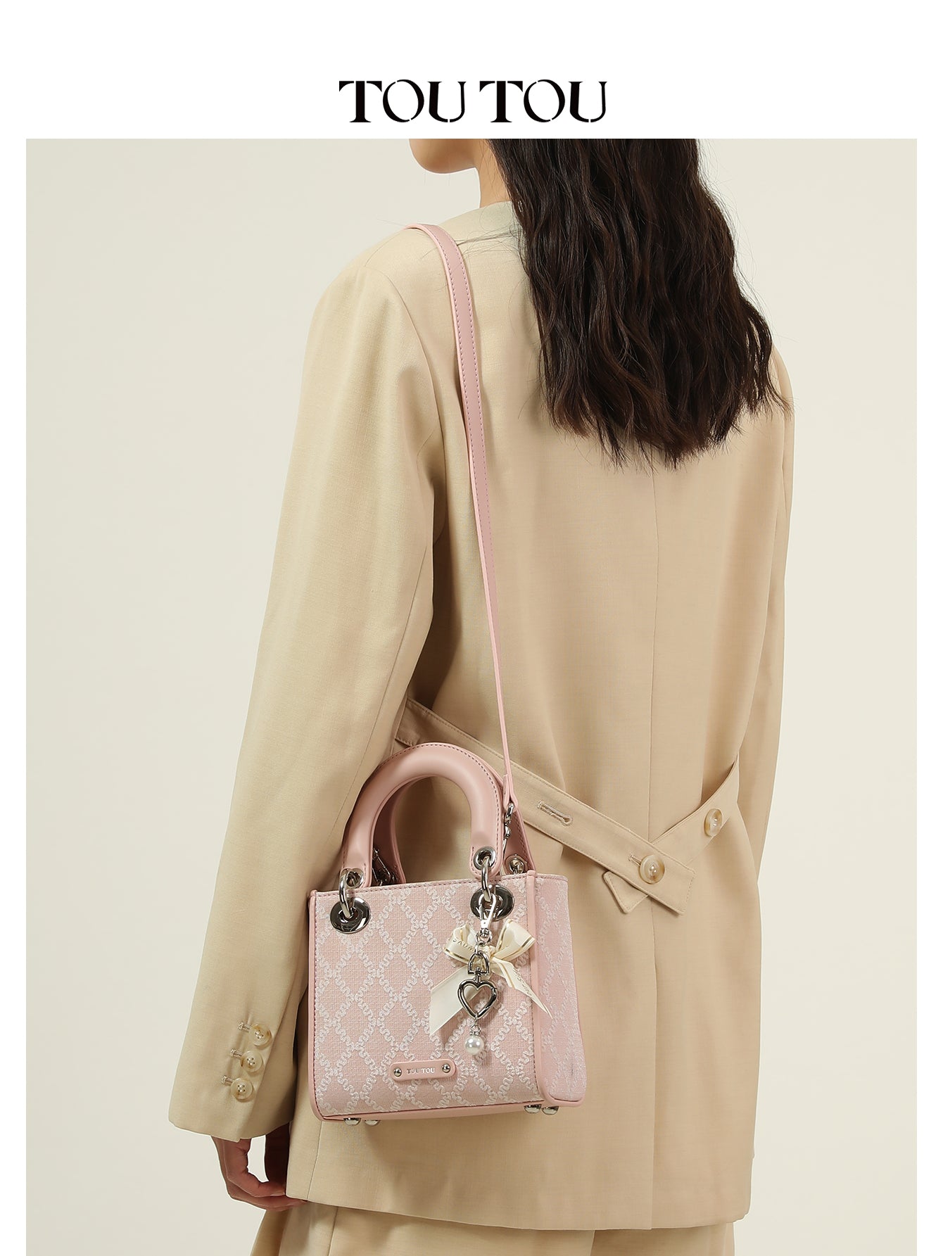 TOUTOU Embroidered Mini Handbag Bag: Bow & Pearl Charm, 3 - Color Options
