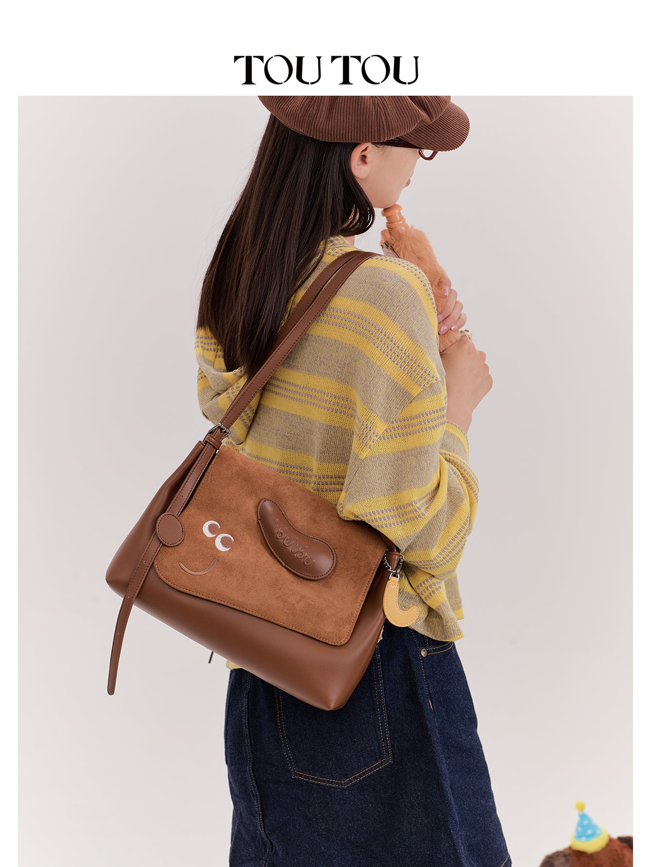 TOUTOU Cute Puppy Crossbody Bag for Women - Adjustable Strap, Microfiber Leather & Suede Shoulder Bag