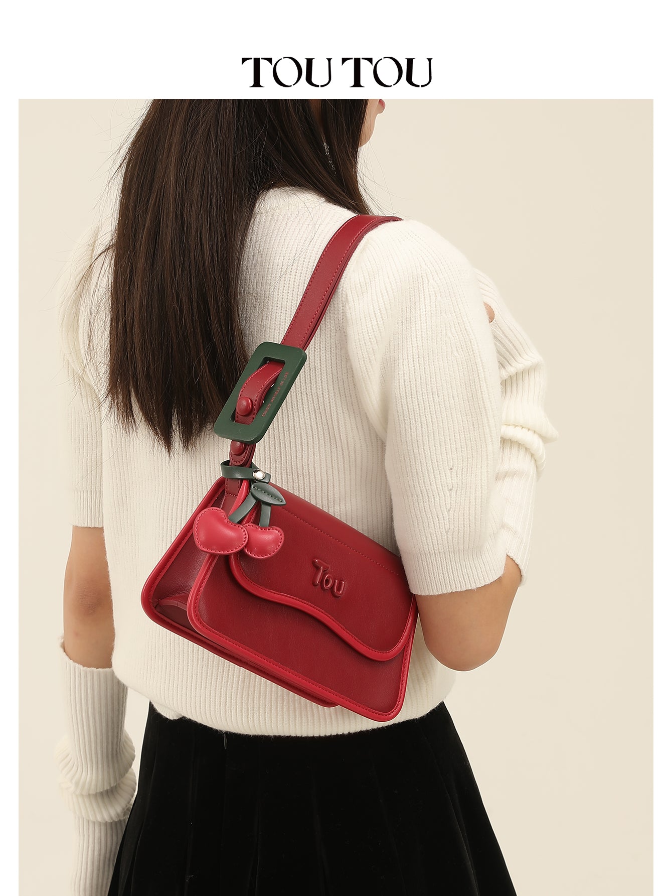 TOUTOU Red Cherry Decor Shoulder Bag: Chic & Playful Design
