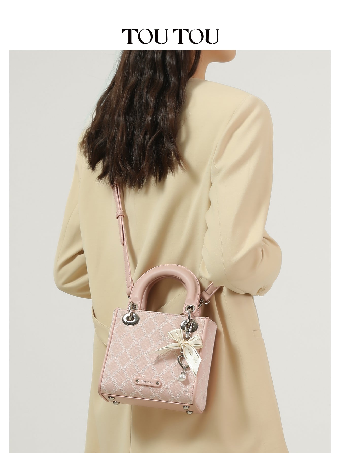 TOUTOU Embroidered Mini Handbag Bag: Bow & Pearl Charm, 3 - Color Options