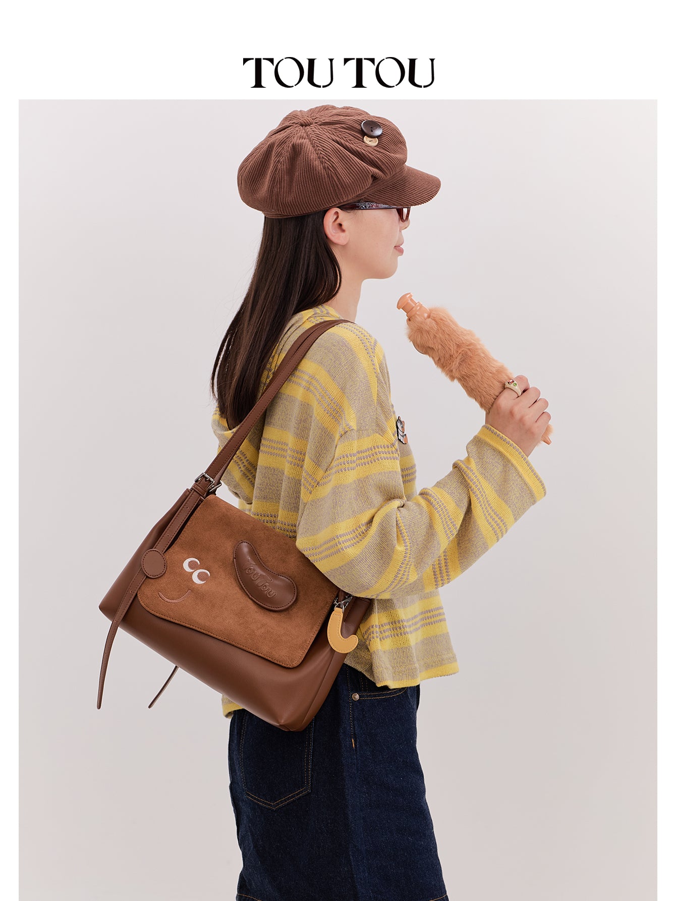 TOUTOU Cute Puppy Crossbody Bag for Women - Adjustable Strap, Microfiber Leather & Suede Shoulder Bag