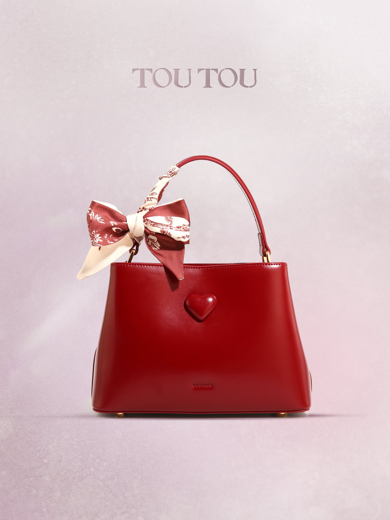 TOUTOU Red Heart - Accent Handbag: Elegant Design with Scarf Detail