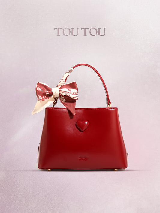 TOUTOU Red Heart - Accent Handbag: Elegant Design with Scarf Detail