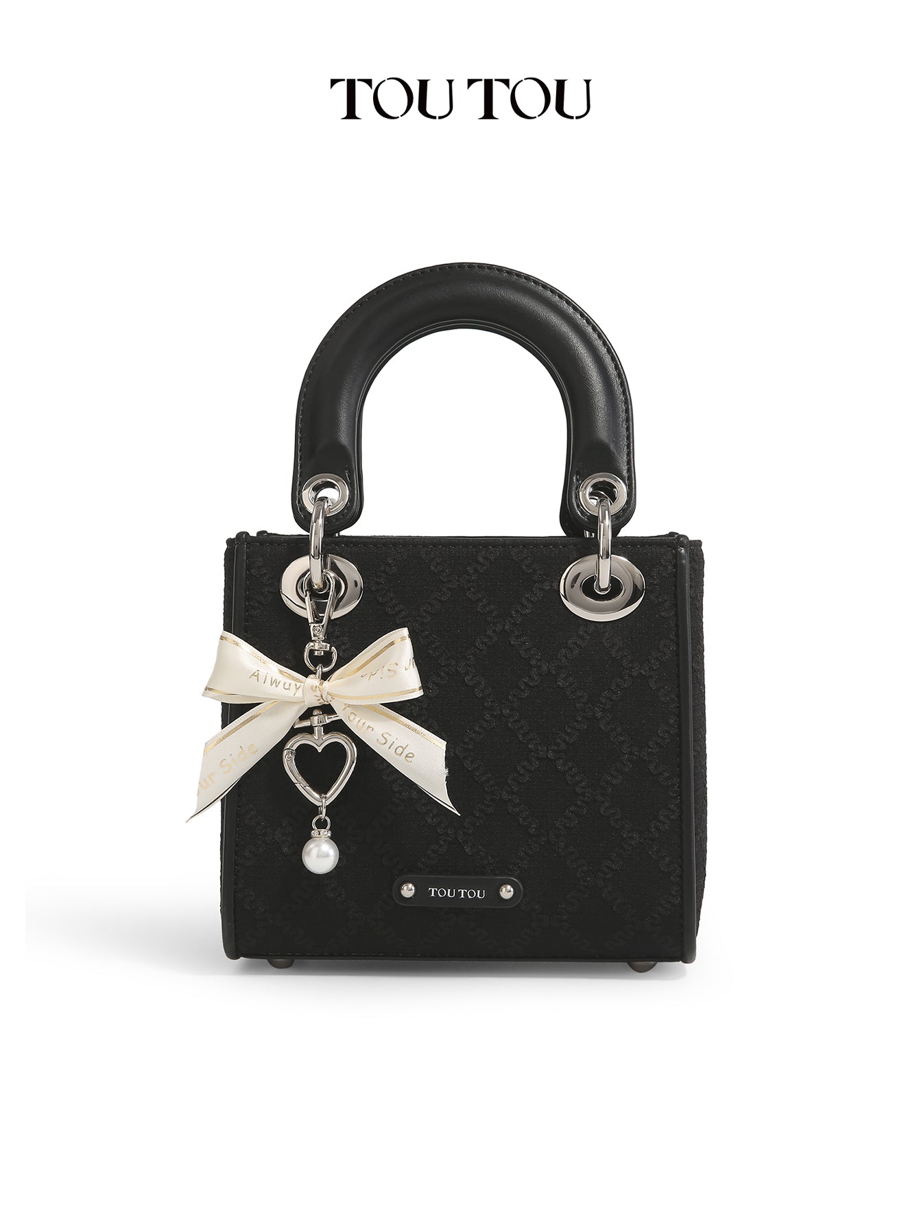 TOUTOU Embroidered Mini Handbag Bag: Bow & Pearl Charm, 3 - Color Options