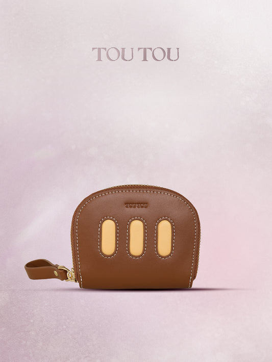 TOUTOU Brown Two - Layer Cowhide Card Holder: Compact & Stylish Organizer