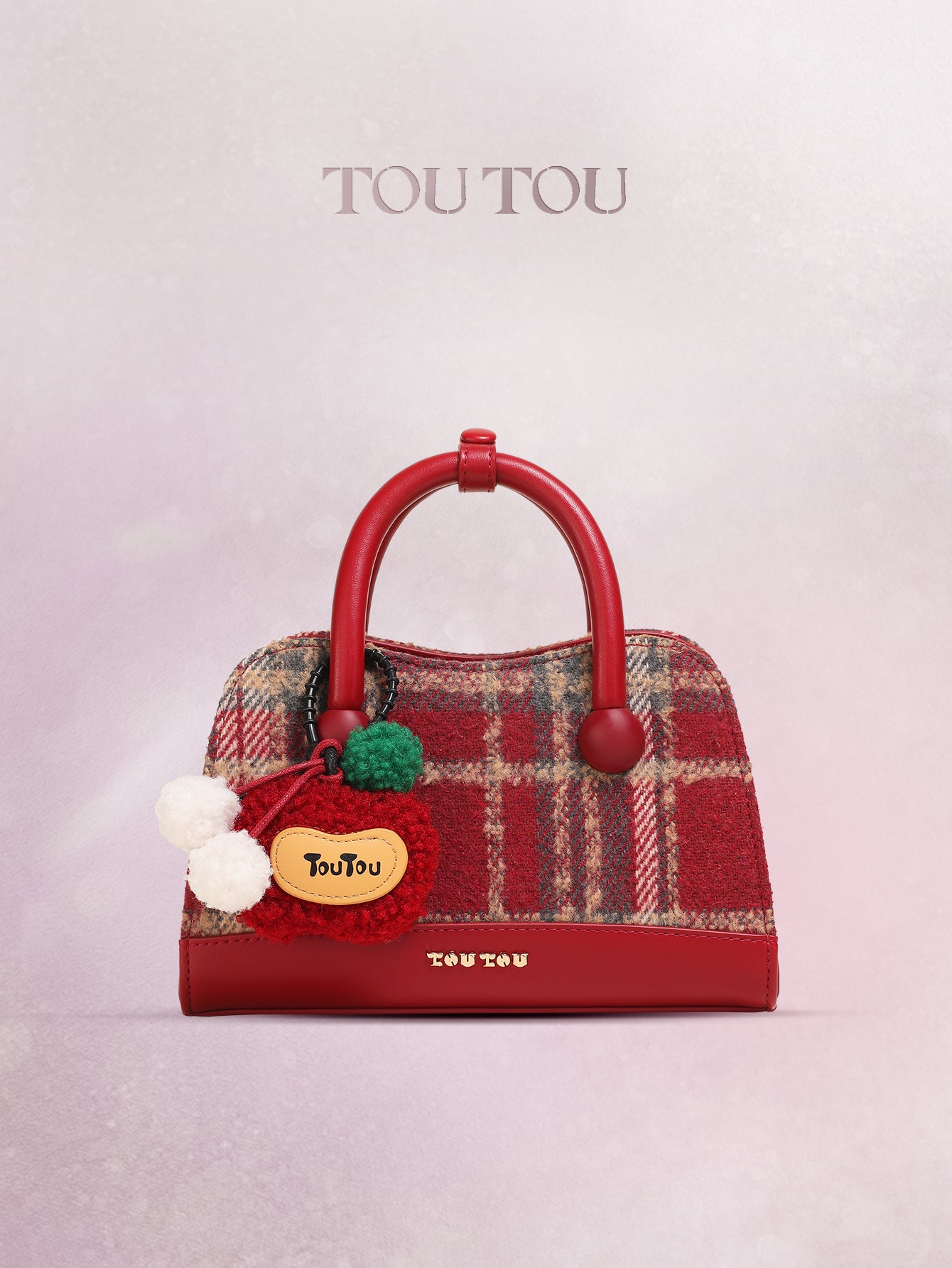 TOUTOU Plaid Mini Handbag - Cute Apple Charm, 2-Way Carry (Handheld & Crossbody), Vintage Checkered Design