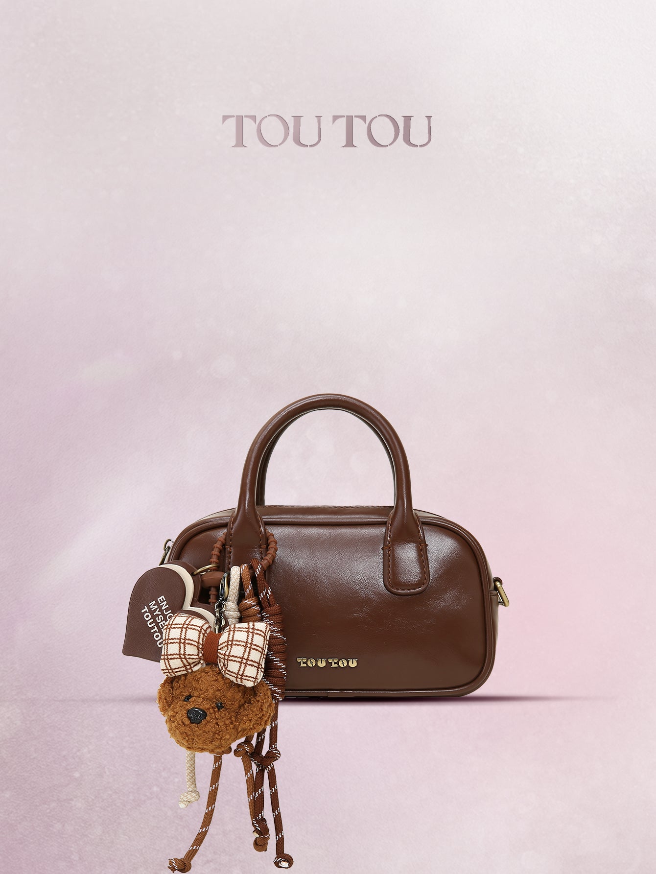 TOUTOU Cute Plush Bear Pendant Handbag - Microfiber Leather Crossbody Bag with Multiple Pockets