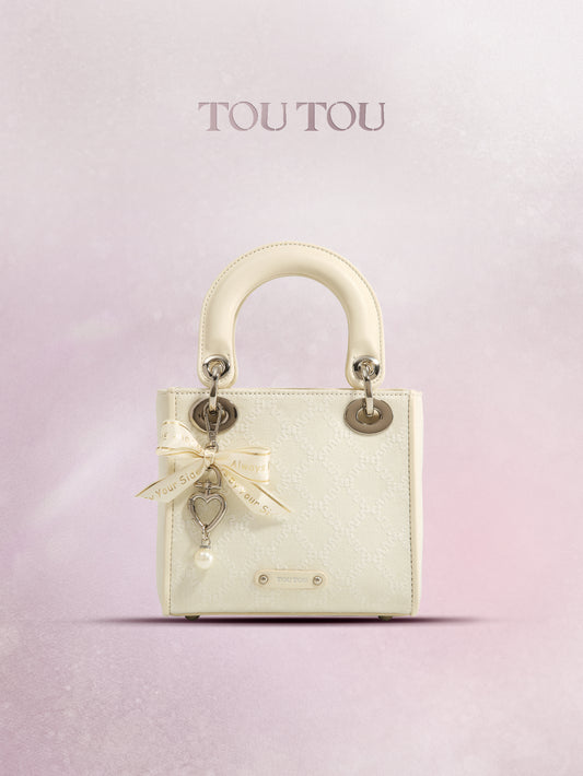 TOUTOU Embroidered Mini Handbag Bag: Bow & Pearl Charm, 3 - Color Options