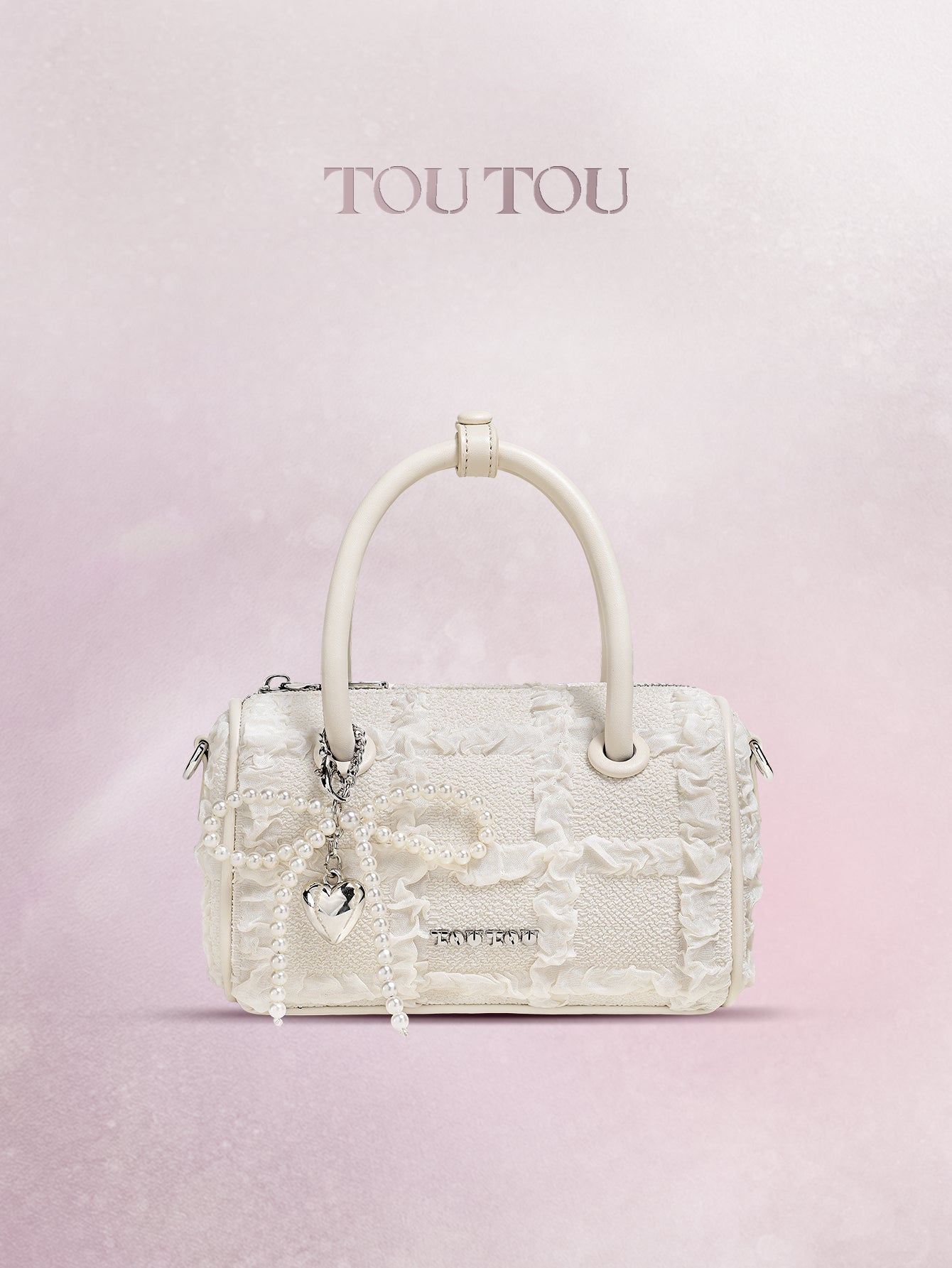 TOUTOU Mini White Barrel Bag: Lace - Trimmed & Pearl - Accented Elegance