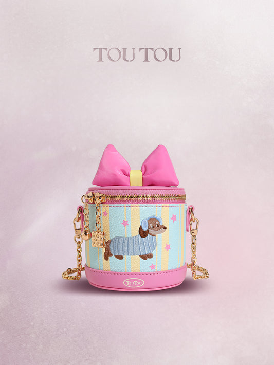 TOUTOU Cartoon Puppy Round Crossbody Bag: Cute Bow & Playful Design