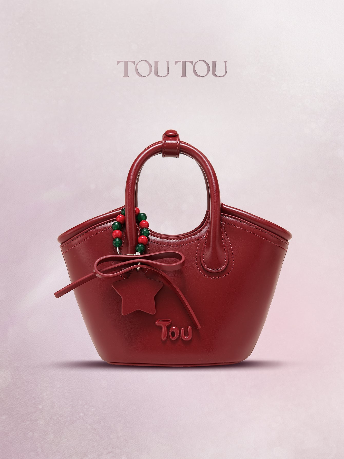 TOUTOU Red Bucket Bag: Star - Bead Accents, Chic Versatility
