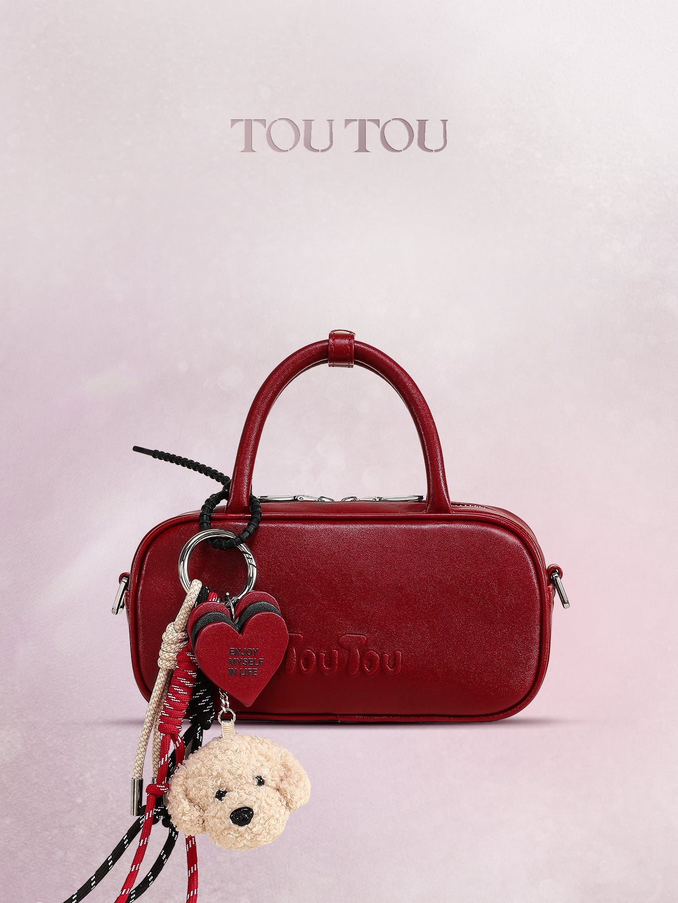 TOUTOU Mini Red Bowling Bag with Plush Pendant: Cute & Compact Daily Essential