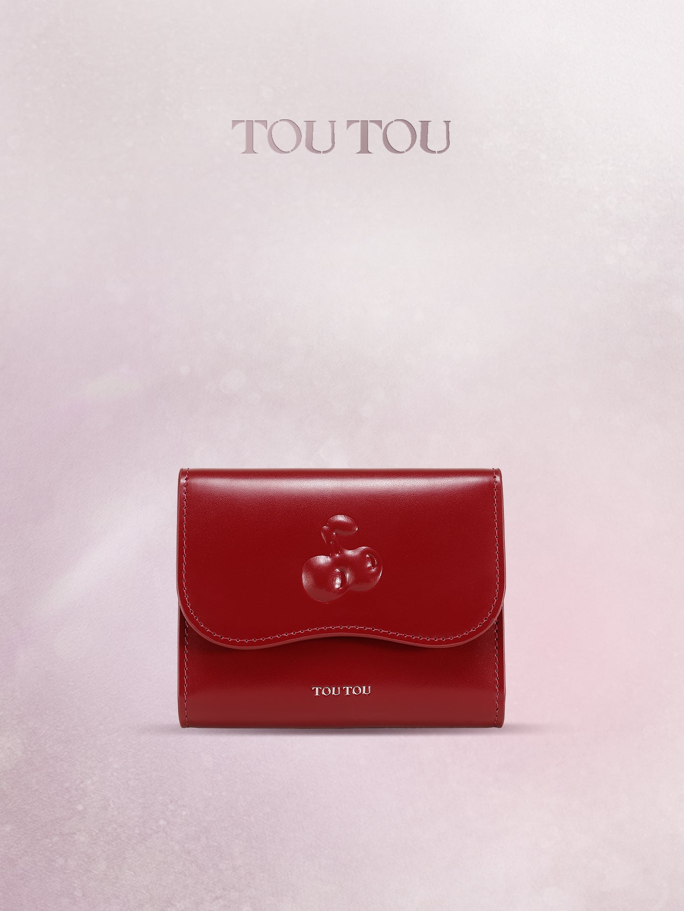 TOUTOU Cherry - Embossed Red Wallet: Chic & Compact Card Holder