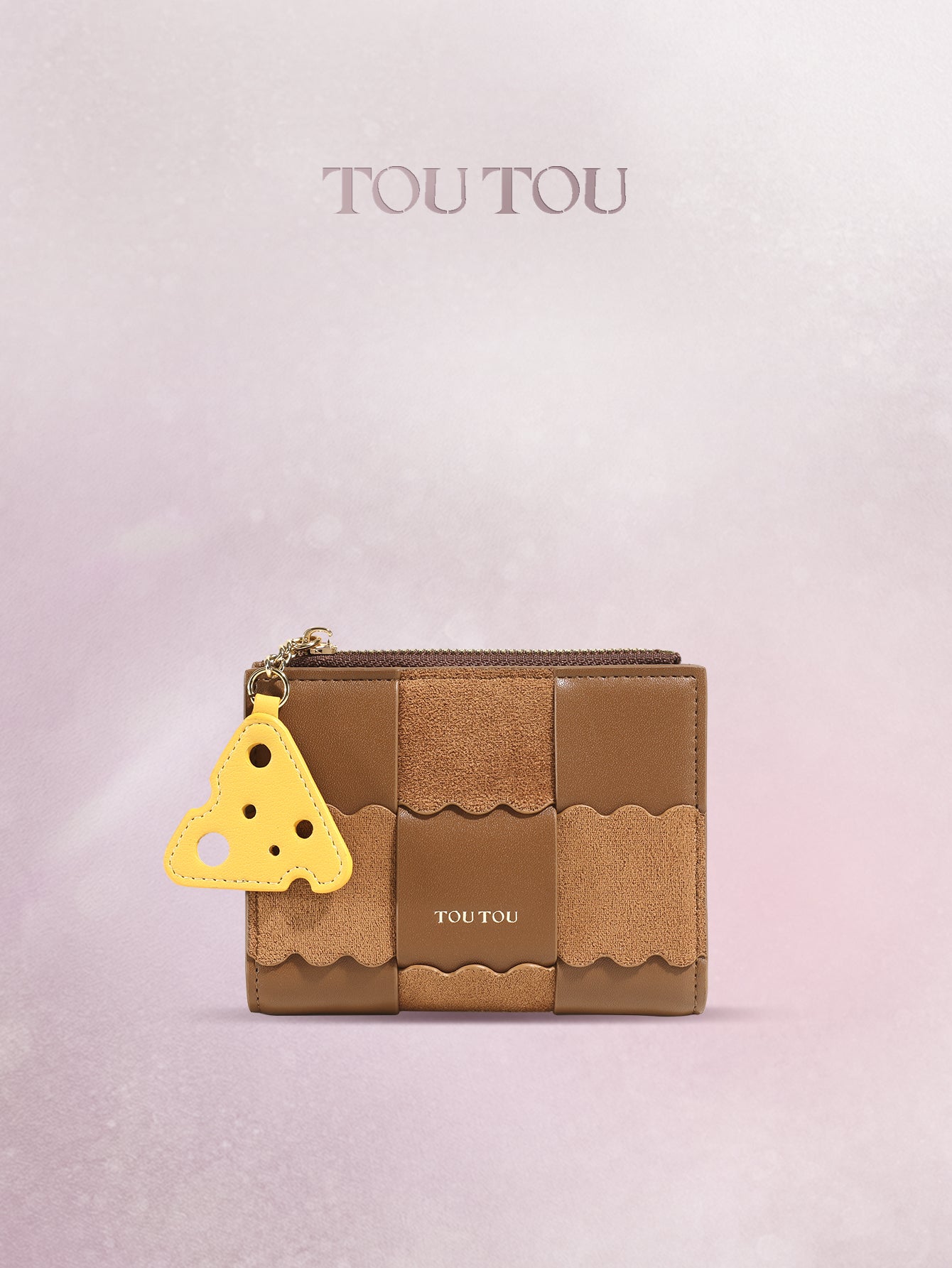 TOUTOU Patchwork Wallet with Cheese Pendant: Chic & Functional