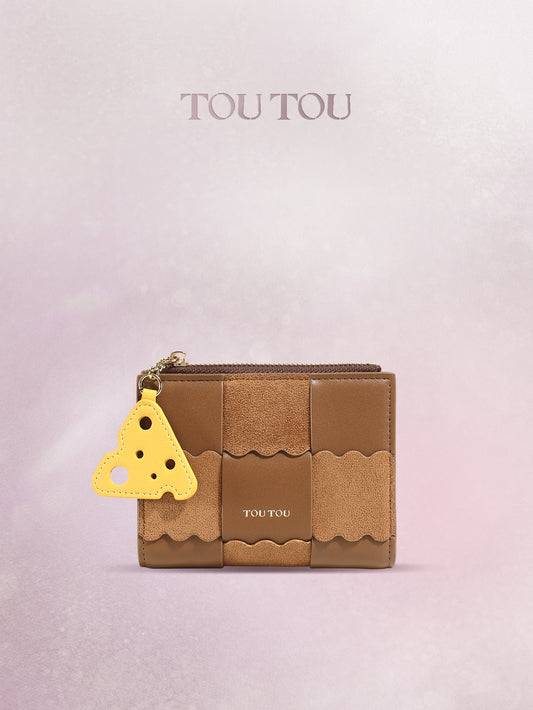 TOUTOU Patchwork Wallet with Cheese Pendant: Chic & Functional