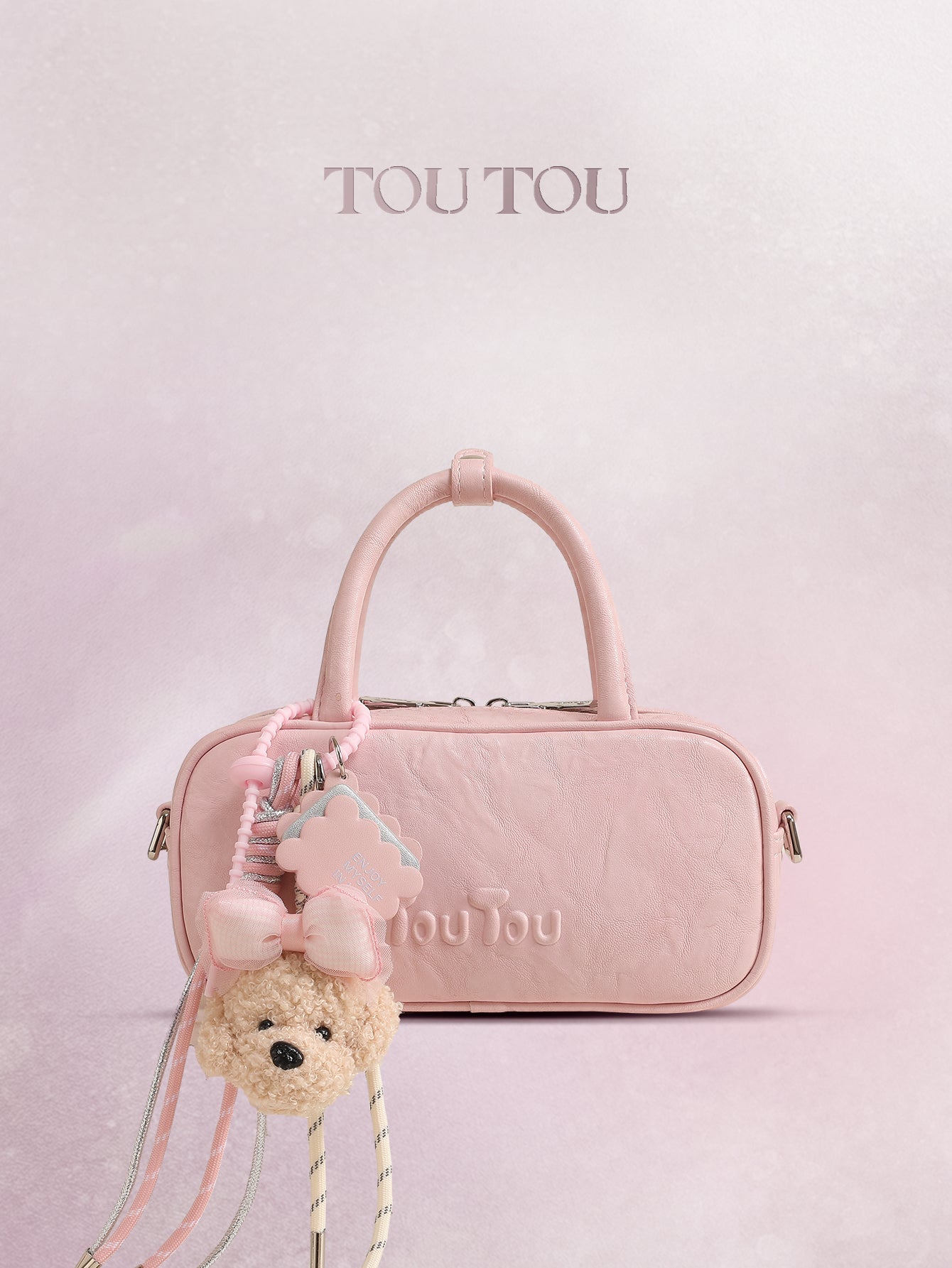 TOUTOU Pink Mini Barrel Bag with Plush Puppy Pendant: Sweet & Stylish Daily Companion