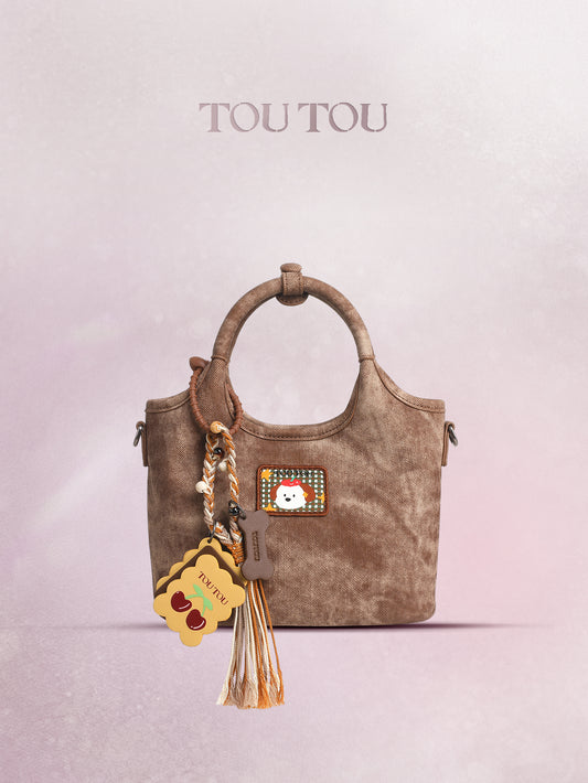 TOUTOU Cute Cartoon Dog Mini Tote Bag - Microfiber Leather Handbag with Removable Strap